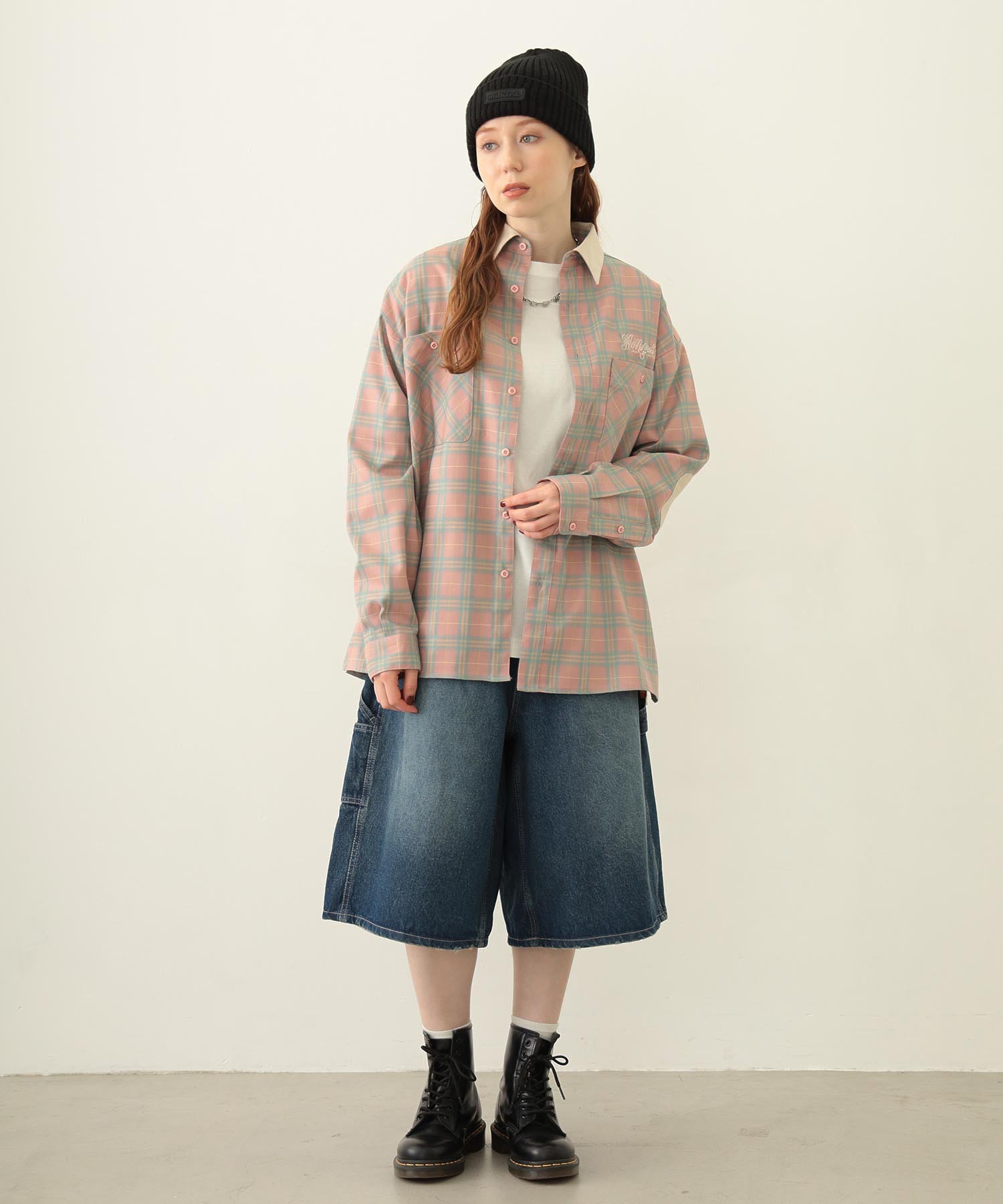 HEART ELBOW PATCH PLAID SHIRT