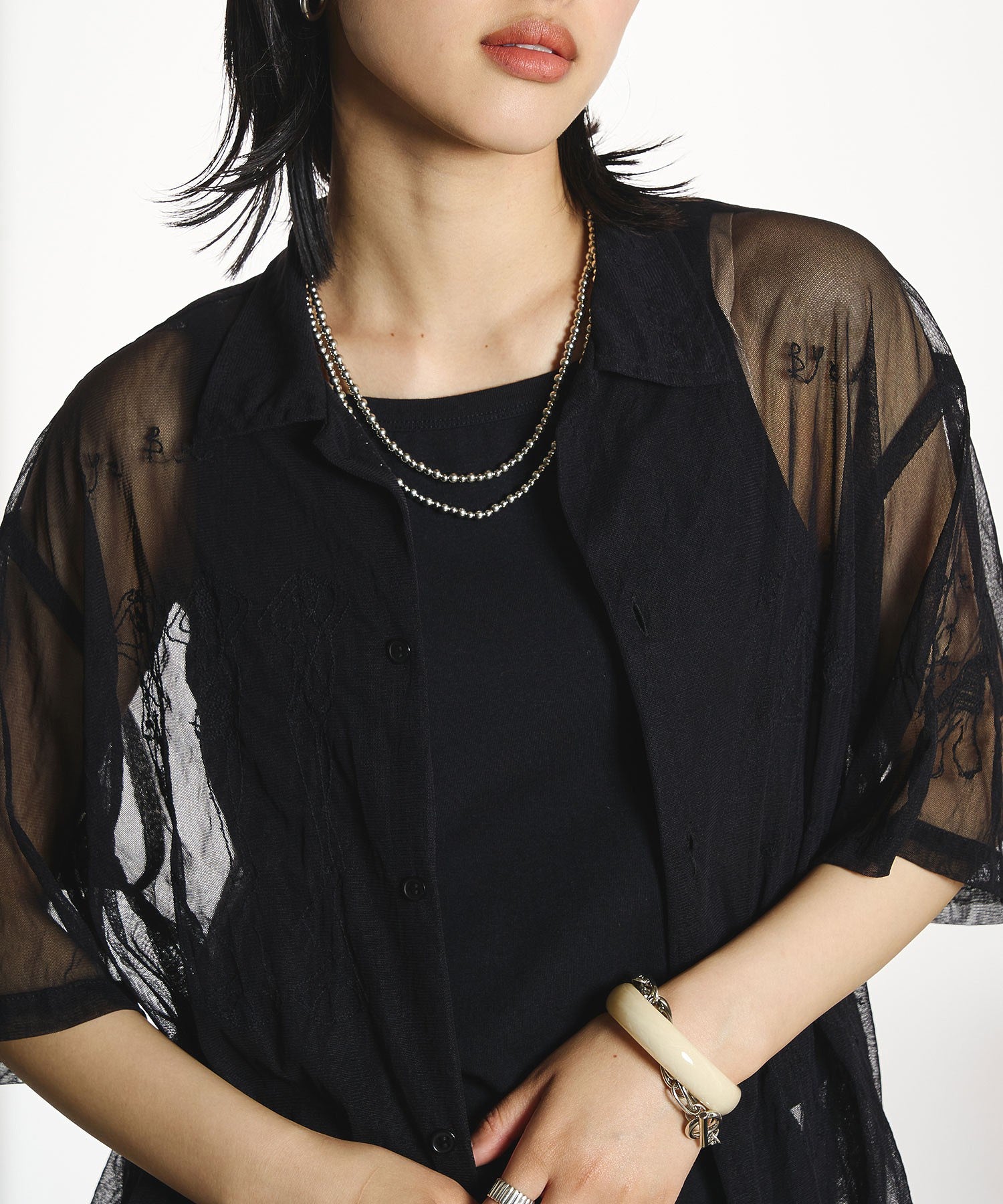【ROSE BUD別注】INDIA IS BEAUTIFUL/EMBROIDERED SHEER TULLE SHIRT
