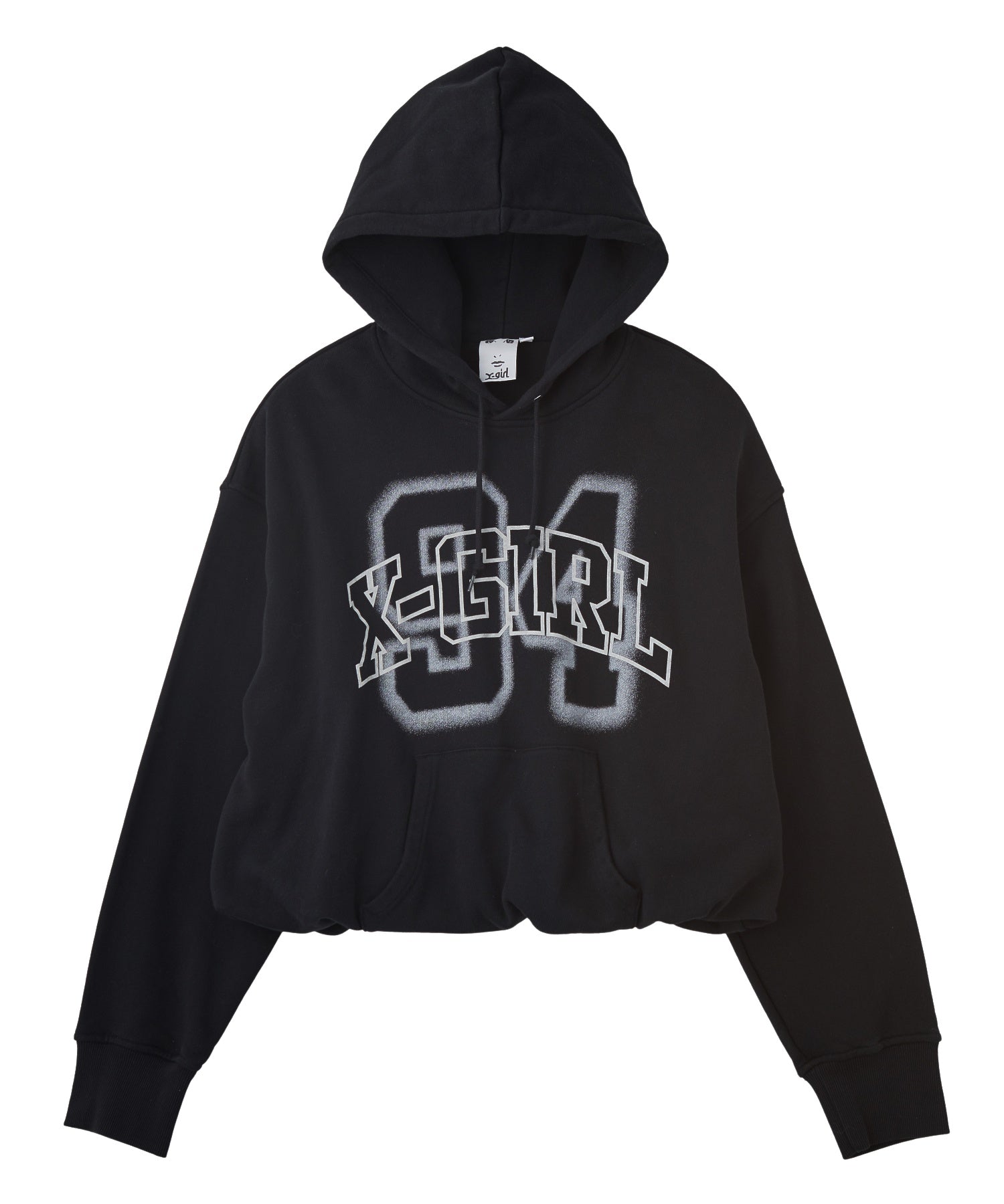 FLOCKED SPRAY LOGO BALLOON HEM SWEAT HOODIE