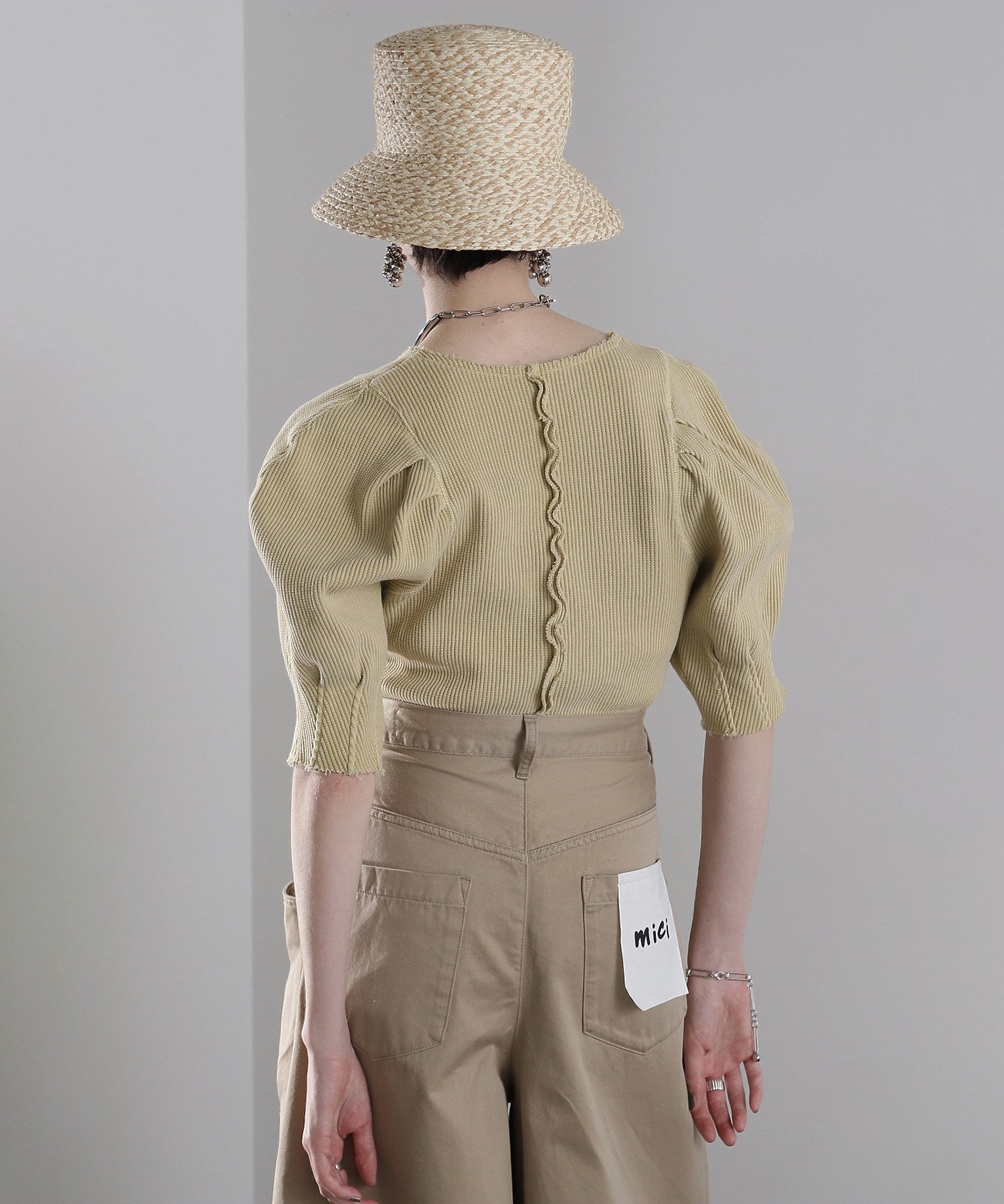 mici/ボリュームスリーブワッフルトップス