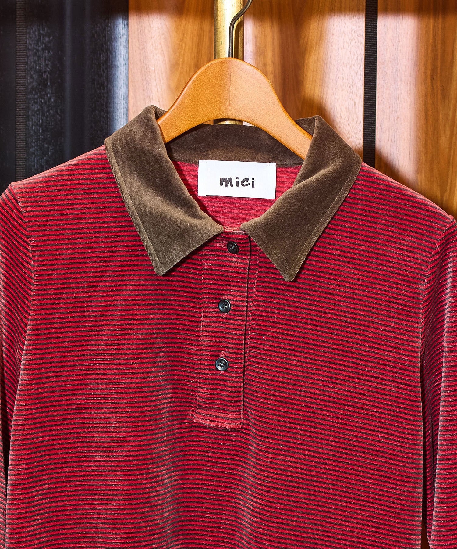 mici/POLO COLLAR STRIPE TOP