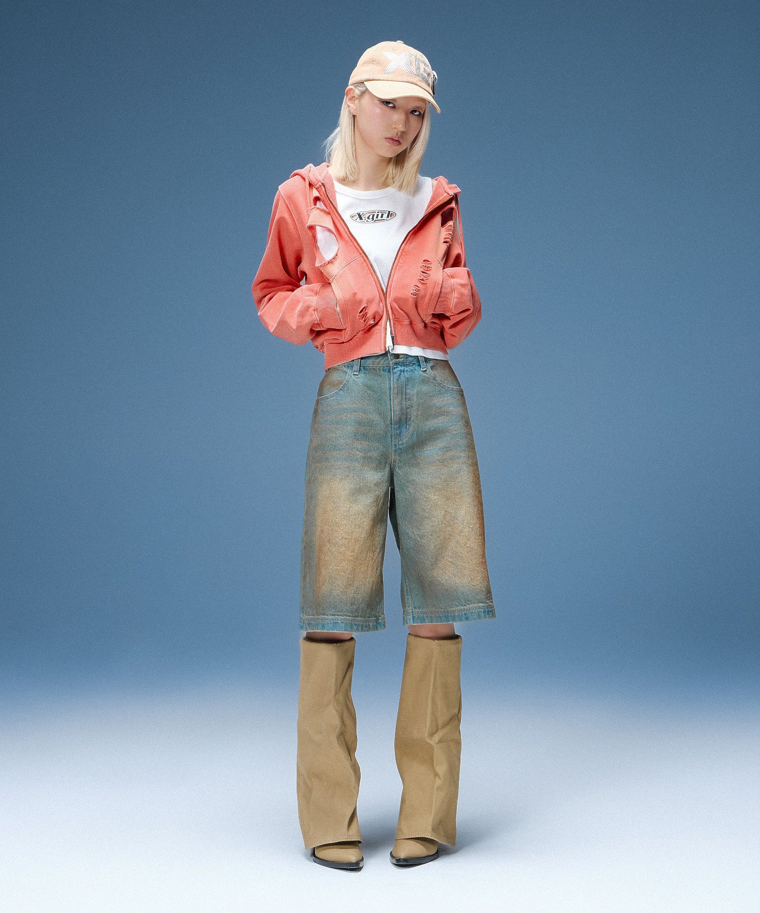 DISTRESSED ZIP UP SWEAT HOODIE