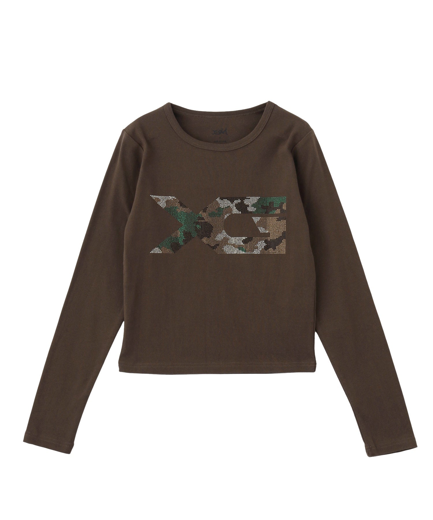 RHINESTONE CAMO LOGO L/S COMPACT TOP