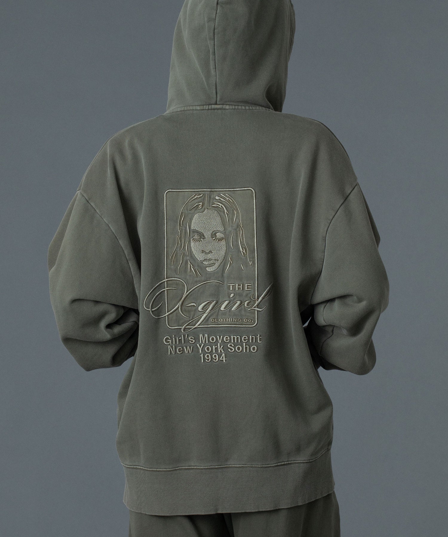 PIGMENT DYED FACE AND LOGO SQUARE PATCH ZIP UP SWEAT HOODIE