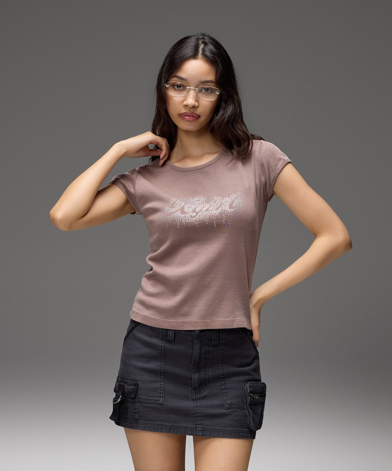 FADED DROP RHINESTONE LOGO S/S BABY TEE