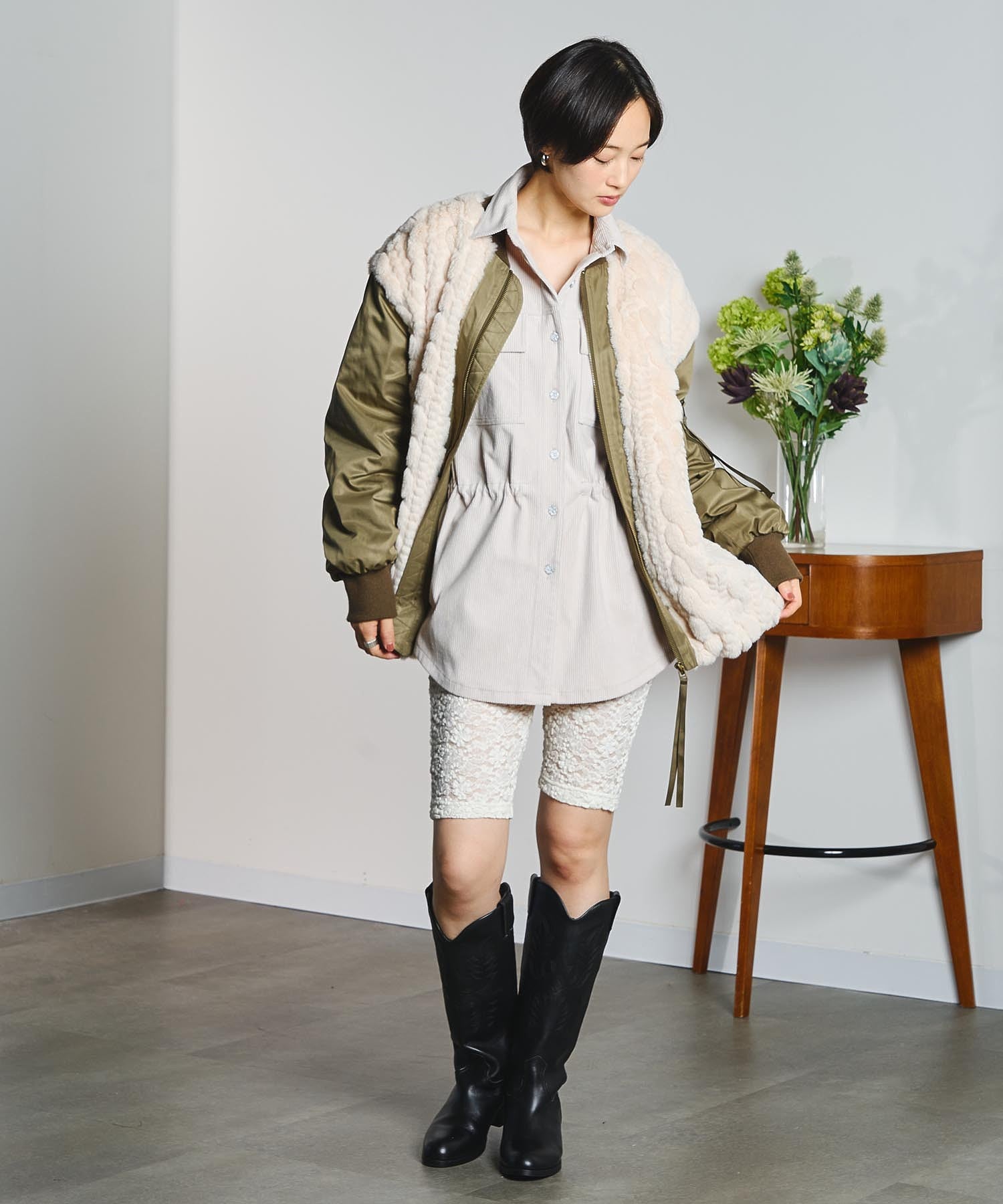 GENE HEAVENS/CABLE EMBOS/FAUX FUR MA1 JACKET