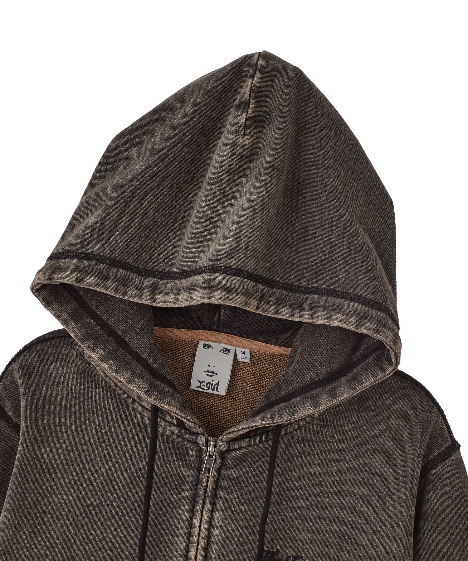 OVERDYED NUMBER PATCH ZIP UP HOODIE