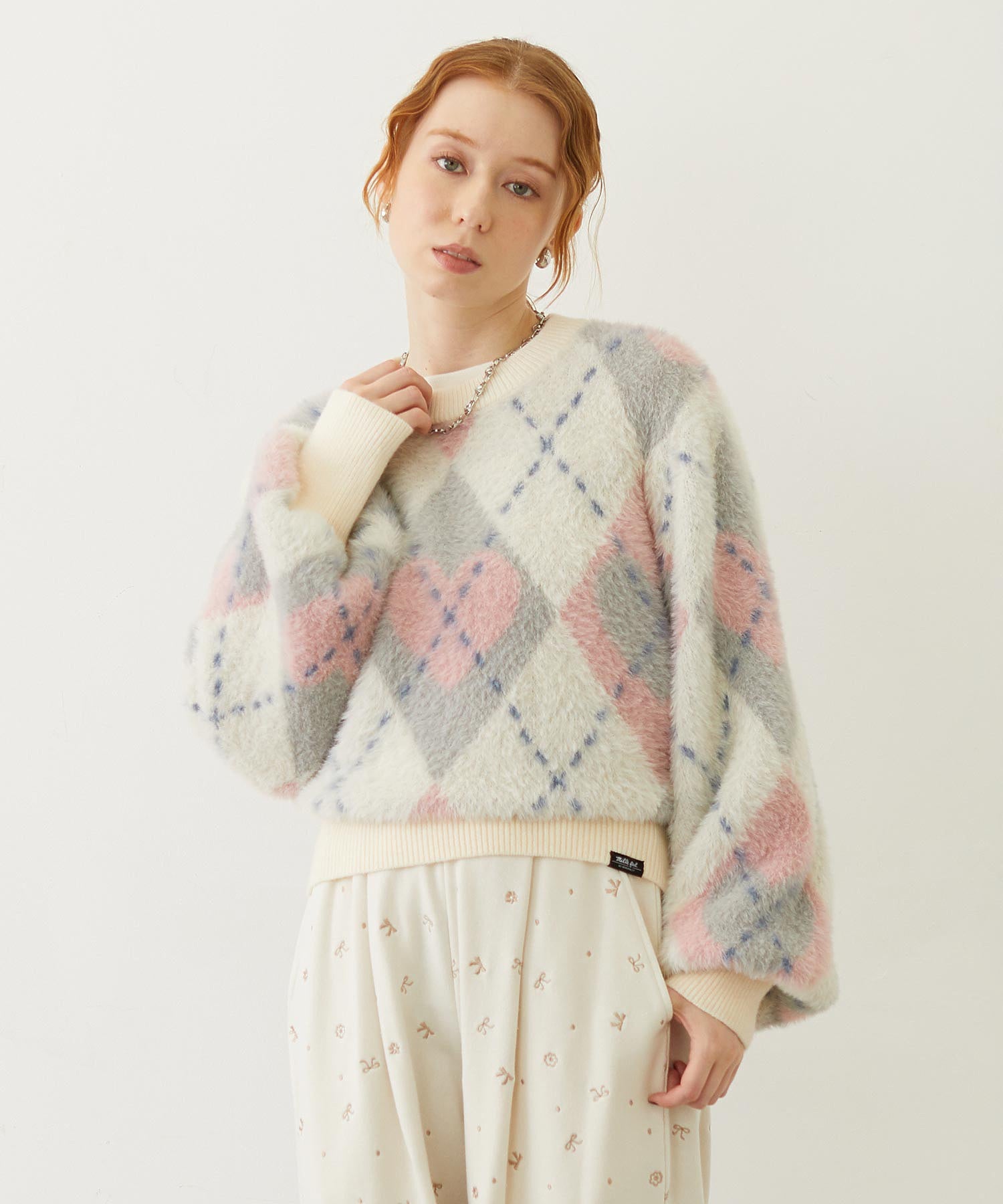 HEART ARGYLE KNIT TOP