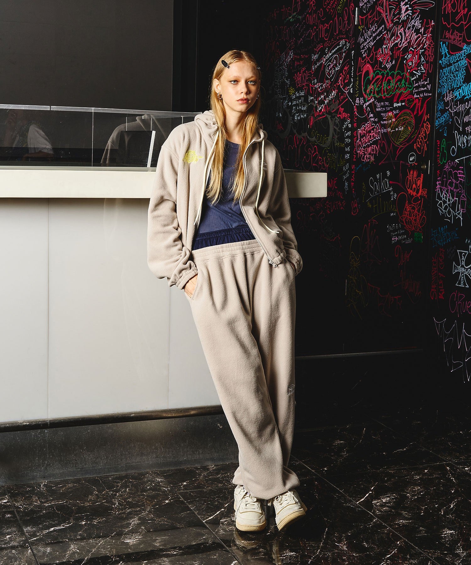 UMBRO × ROSE BUD/DOUBLE WAIST FLEECE PANTS