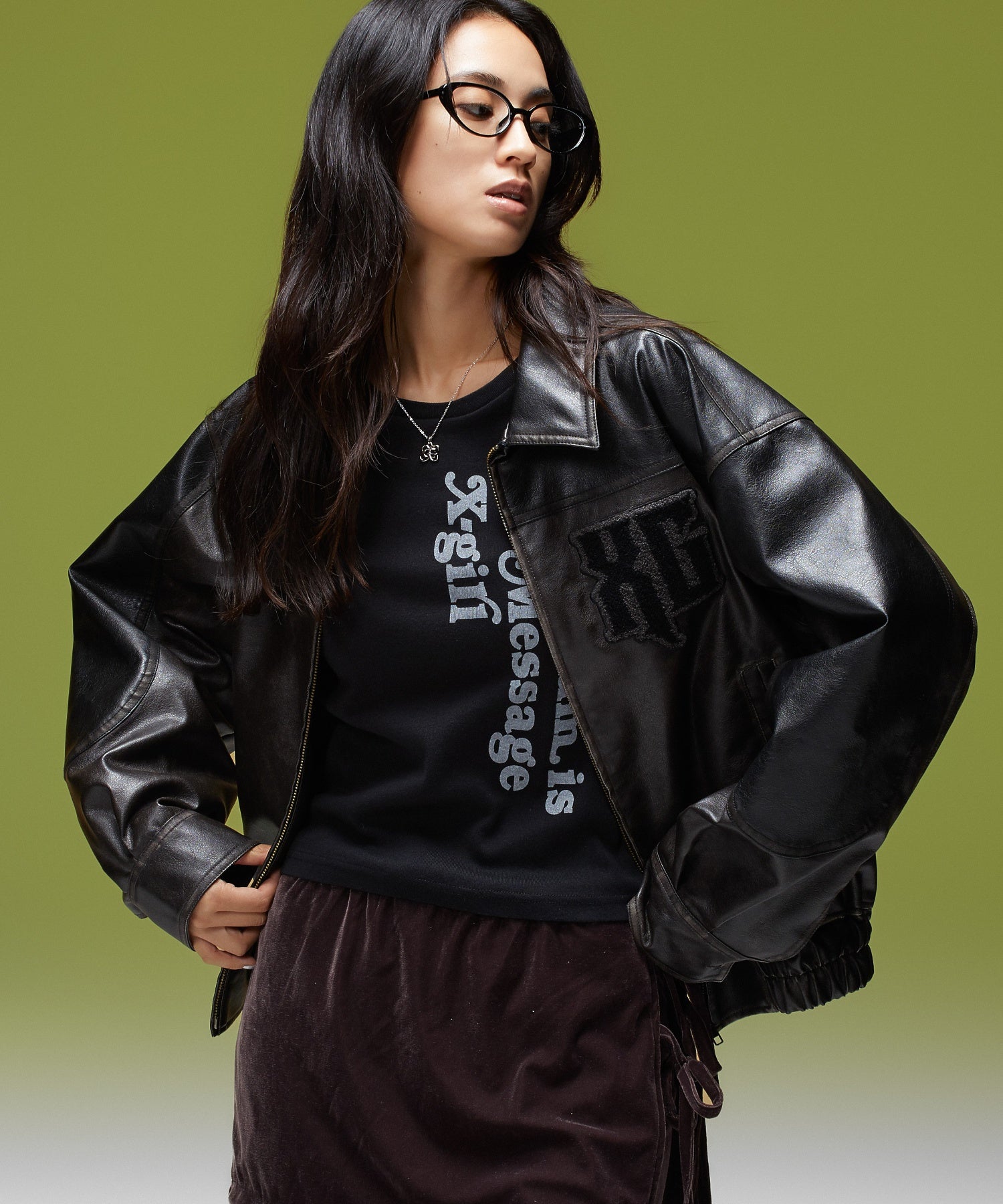 FAUX LEATHER LOGO PATCH JACKET