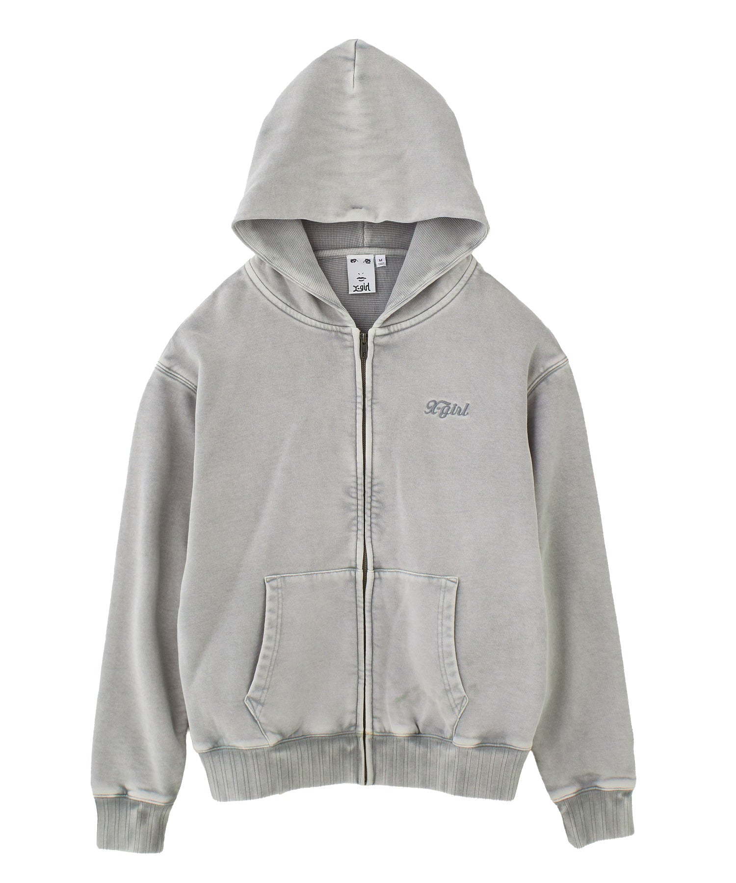 BLEACHED LOGO PATCH ZIP UP SWEAT HOODIE