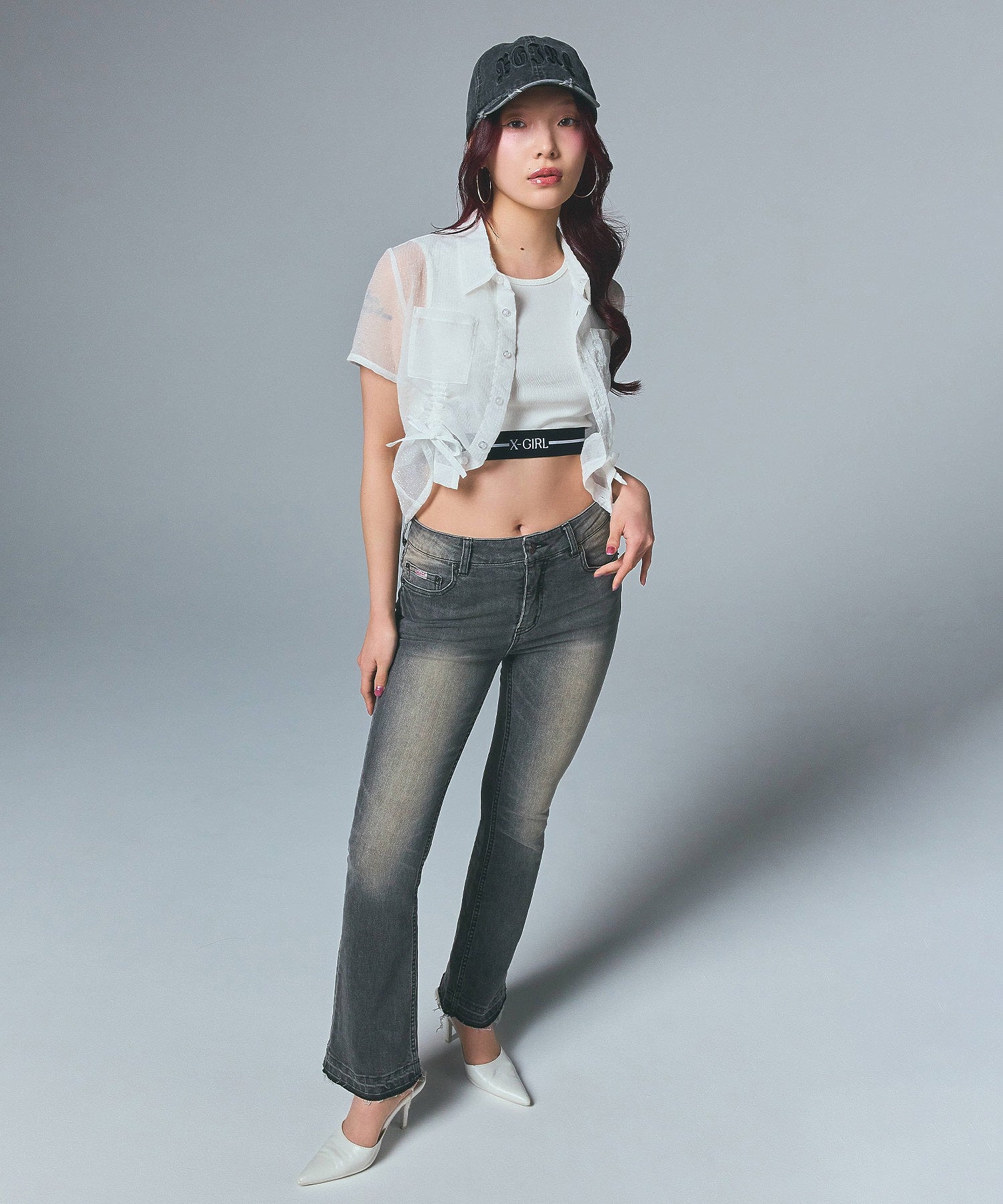 BUTTERFLY POCKET SKINNY DENIM PANTS