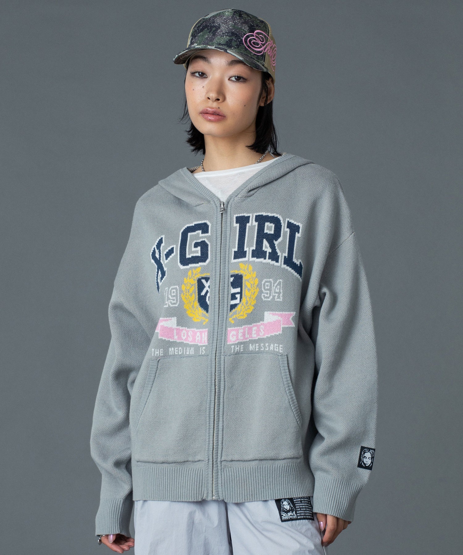 COLLEGE LOGO JACQUARD ZIP UP KNIT HOODIE