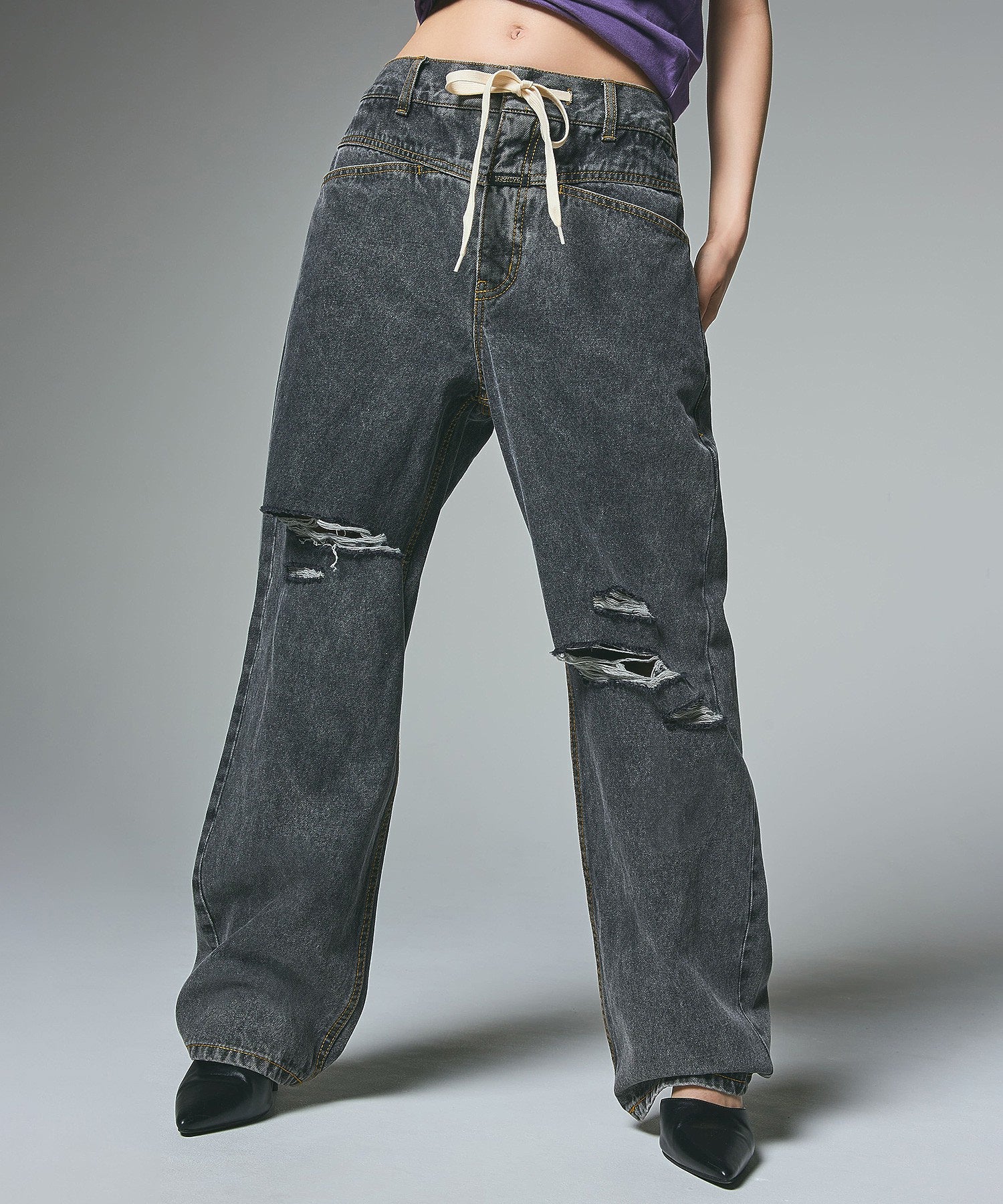 DRAWSTRING DENIM PANTS