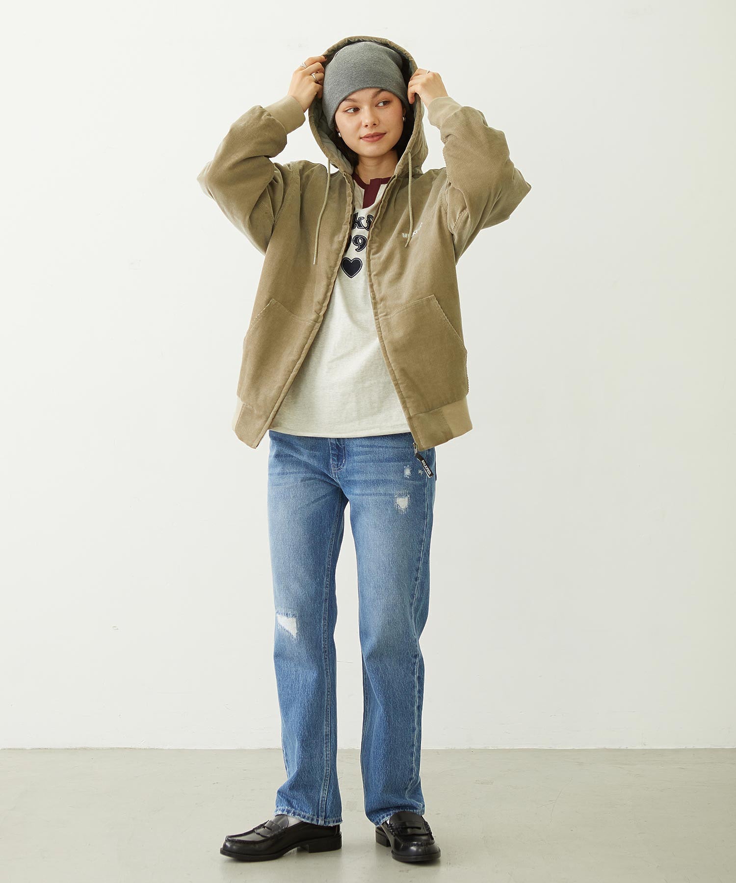 LOGO EMBROIDERED CORDUROY HOODED JACKET
