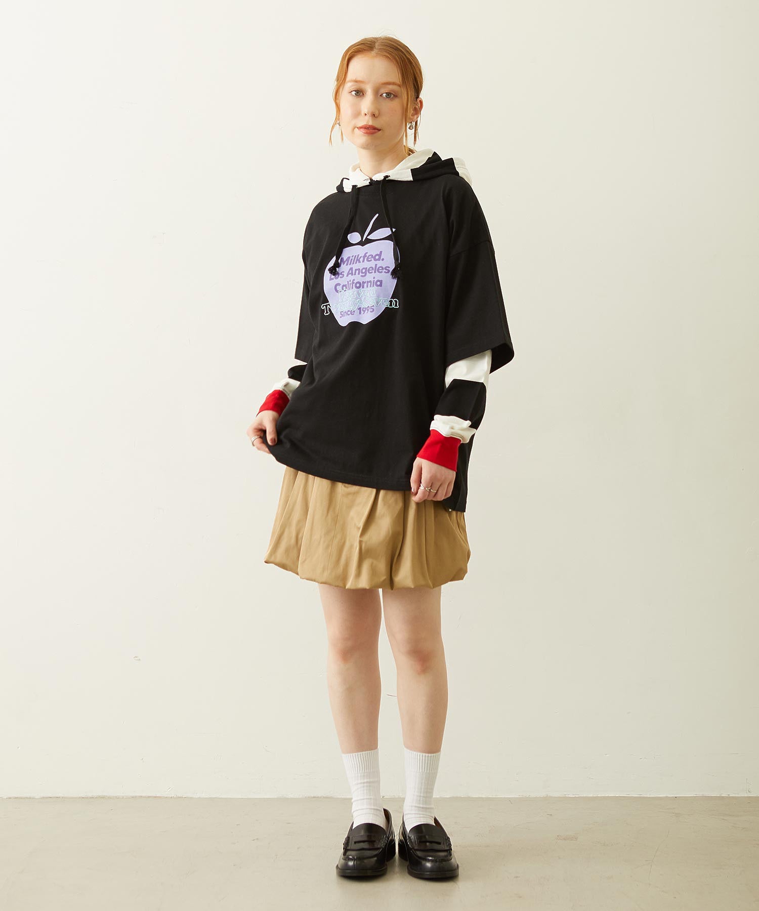 CONTRAST RIB STRIPED HOODED TOP