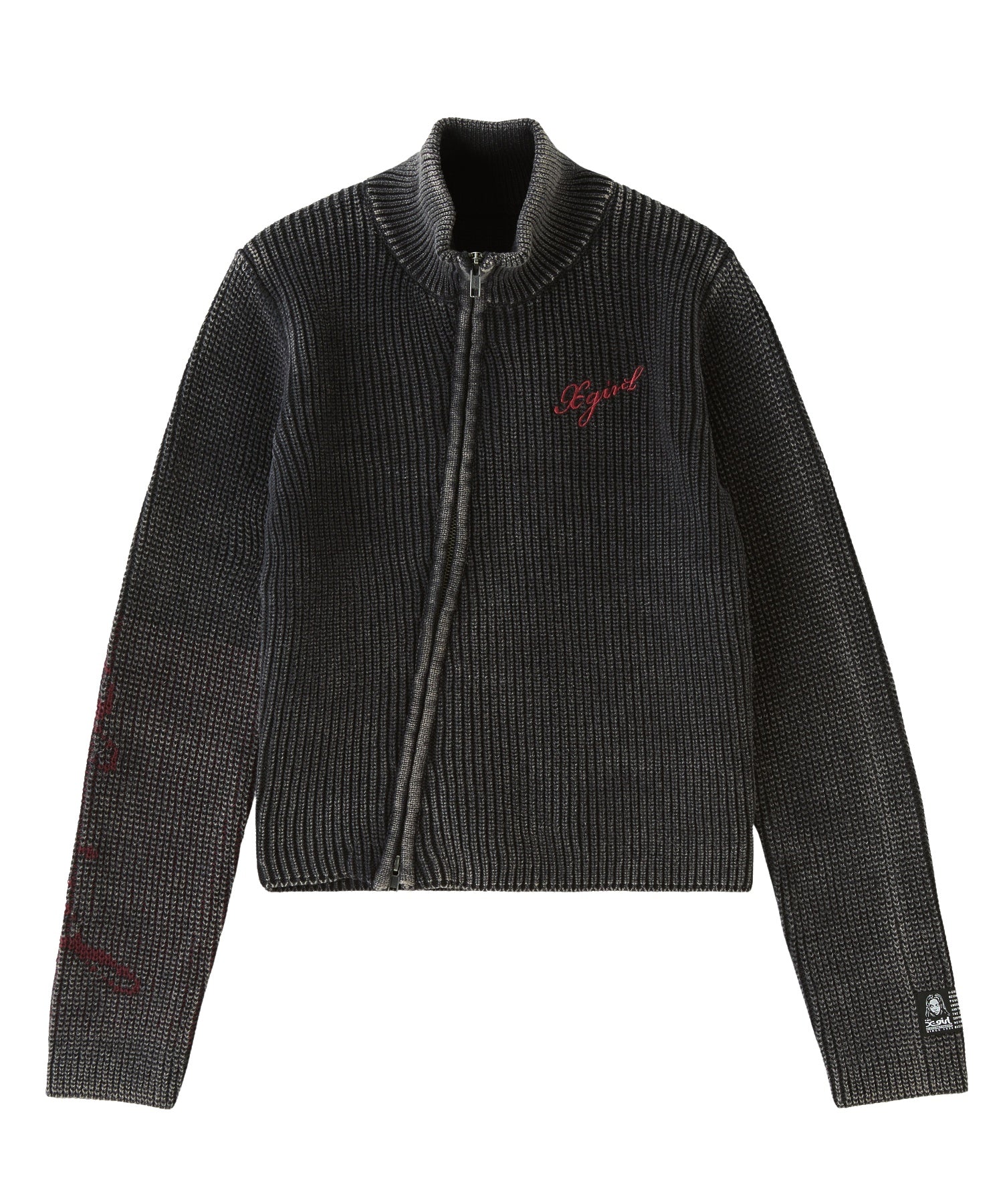 SLEEVE LOGO FADED ZIP UP KNIT TOP