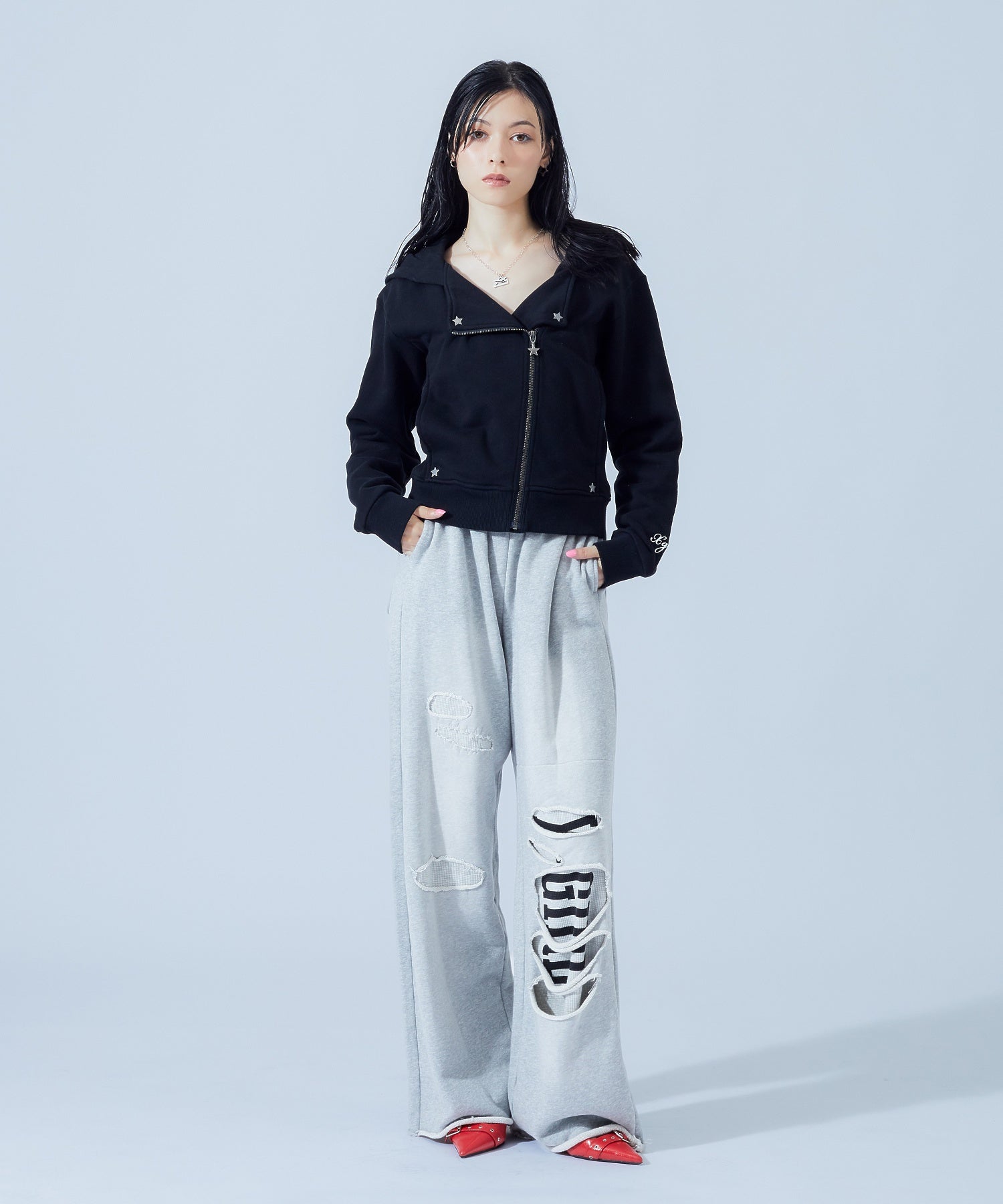 LAYERED DISTRESSED SWEATPANTS