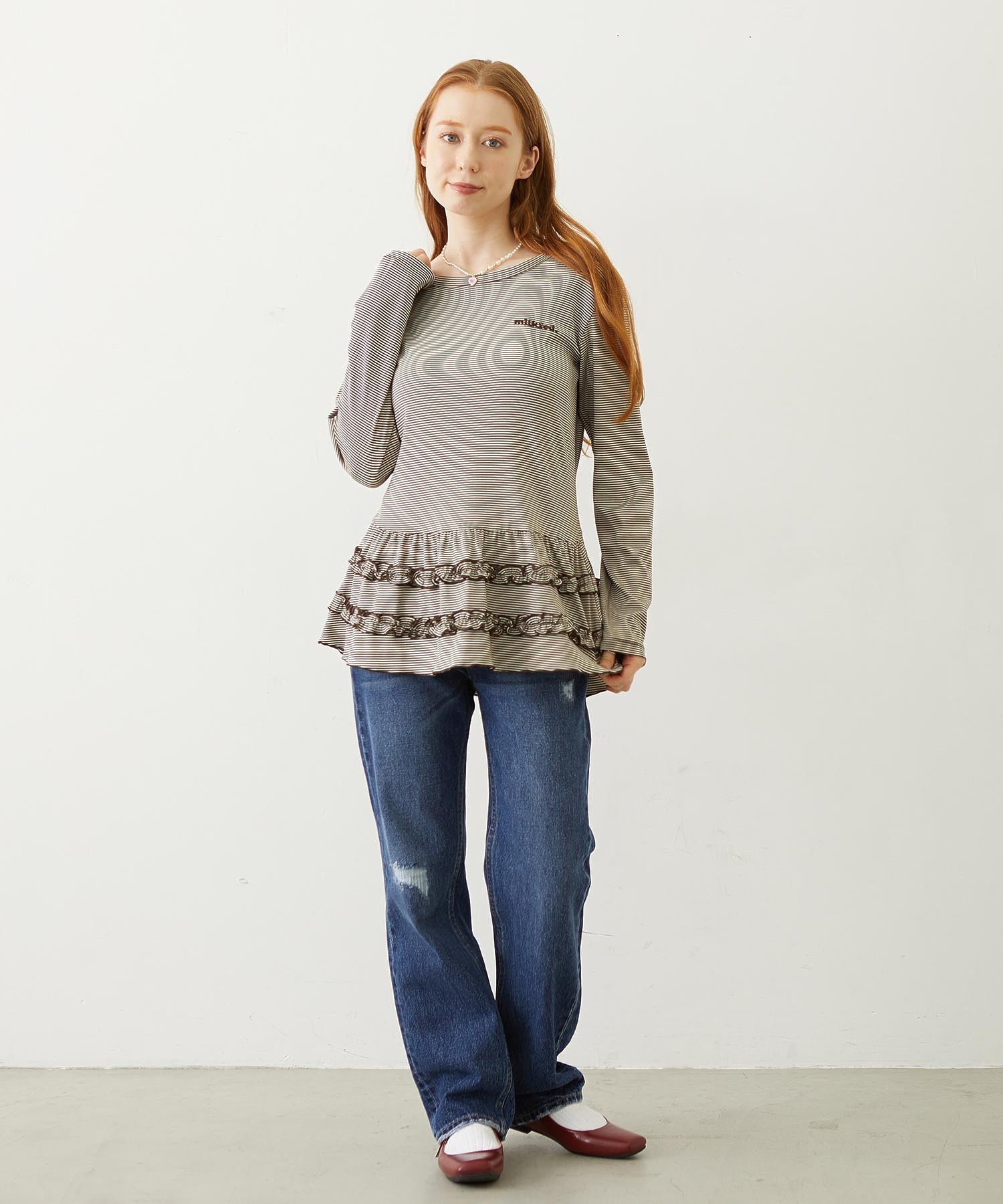 RUFFLE HEM L/S TOP
