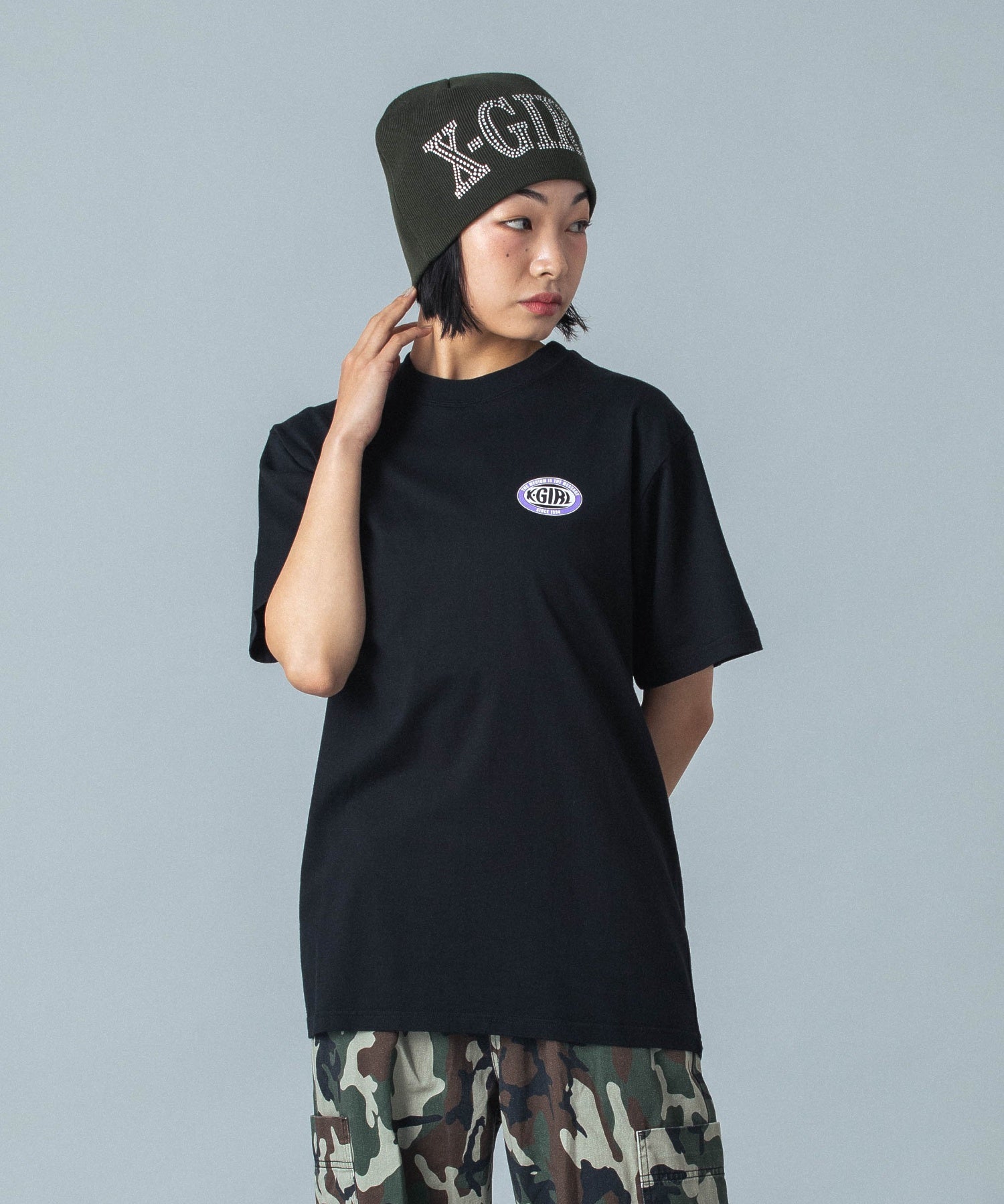 RHINESTONE ROMAN TYPE LOGO BEANIE