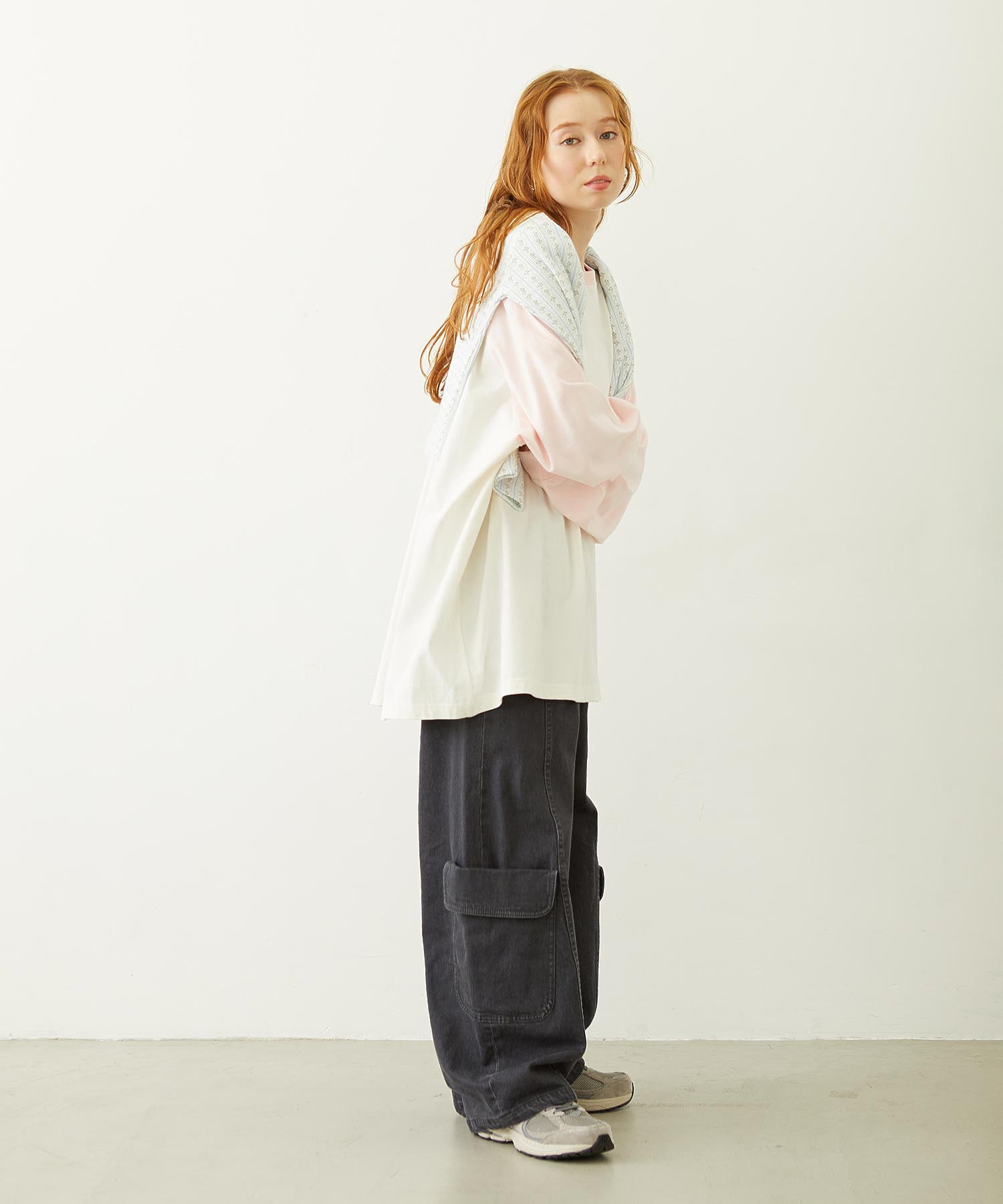 STRIPED FLOWER WAFFLE CARDIGAN