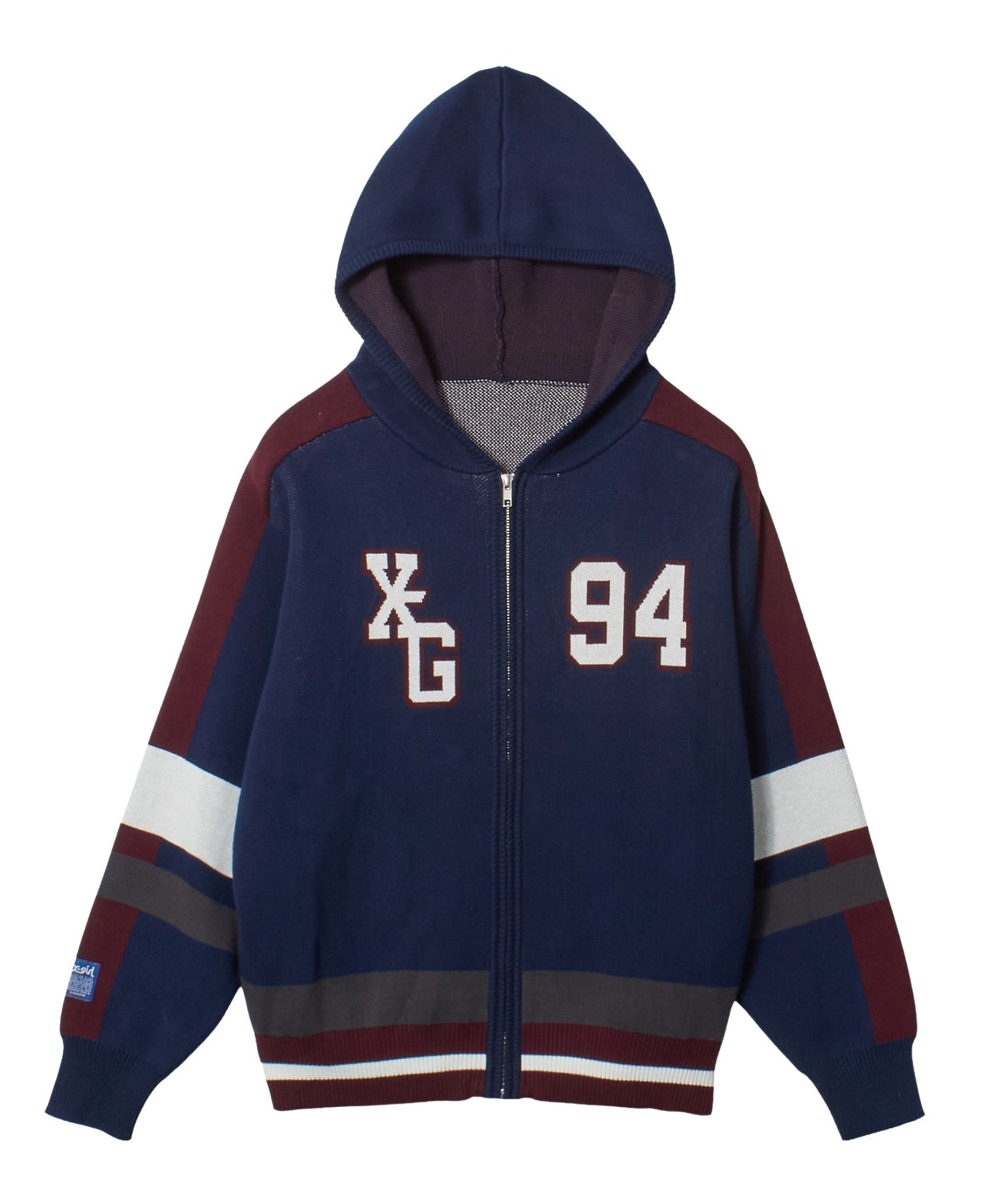 NUMBER AND LOGO JACQUARD ZIP UP KNIT TOP
