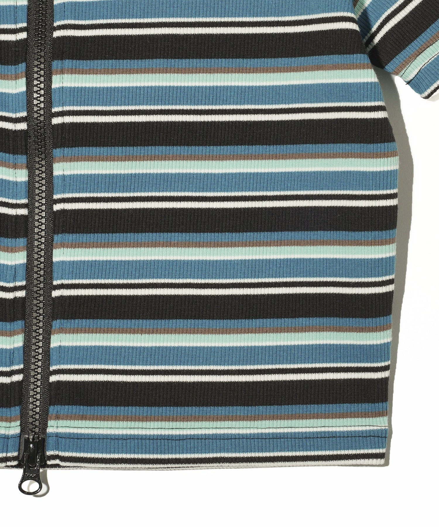 STRIPED ZIP UP S/S TOP