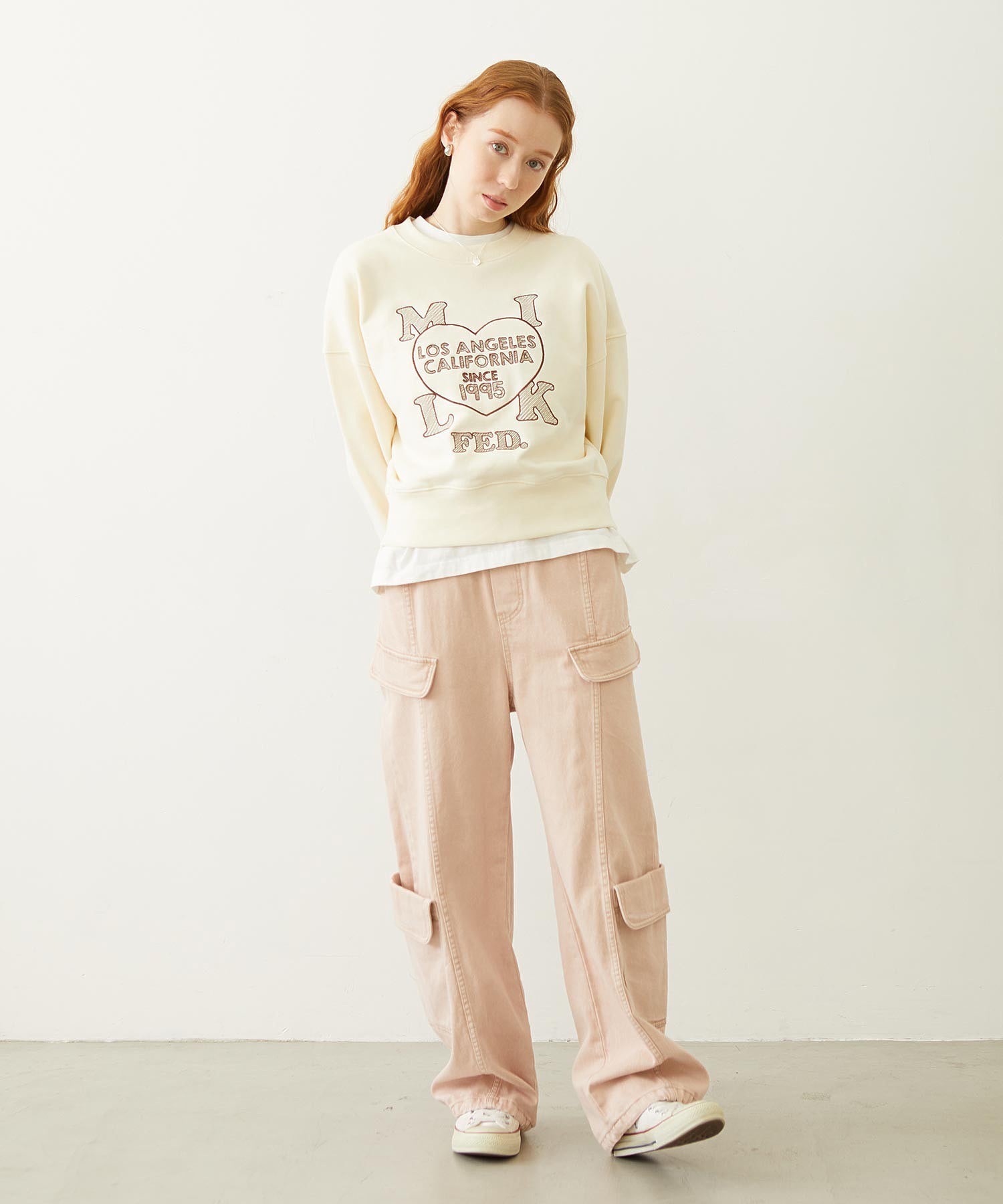 STITCHED HEART LOGO SHORT CREW SWEAT