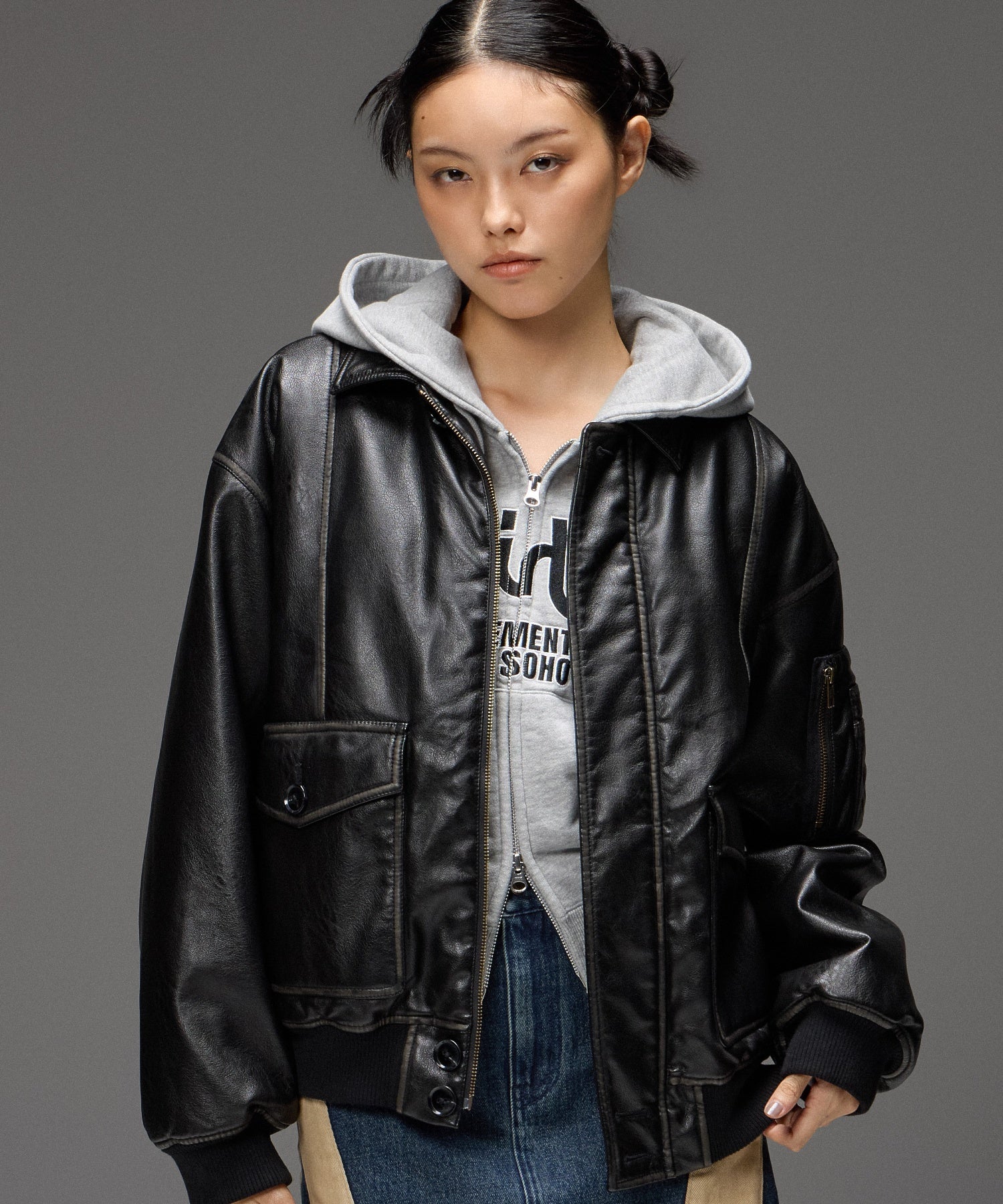 FACE AND LOGO COMPACT ZIP UP SWEAT HOODIE