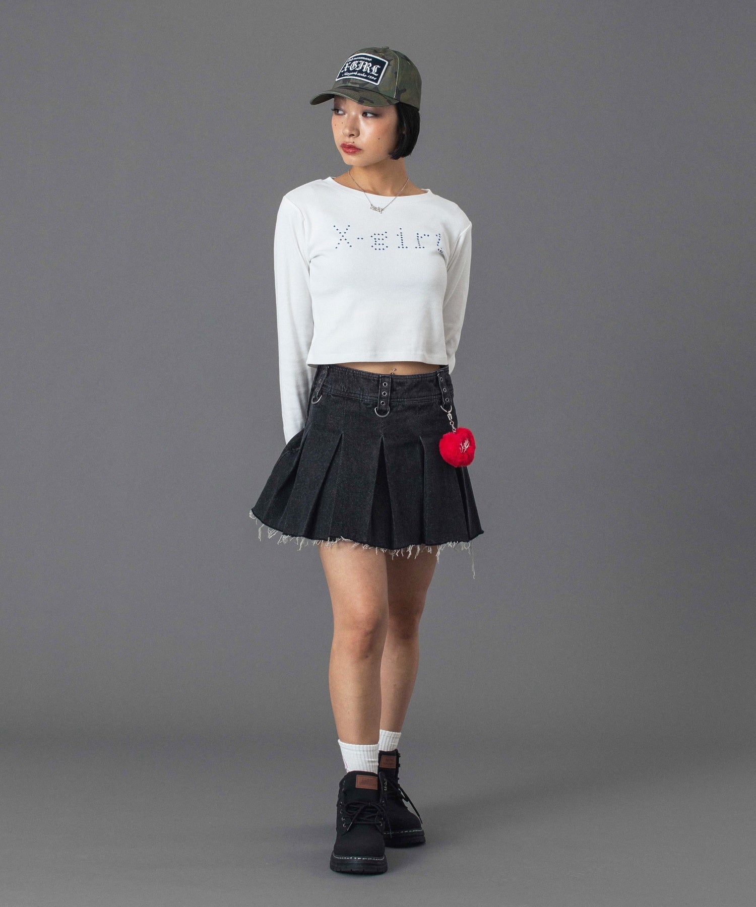 BOX PLEAT DENIM MINI SKIRT