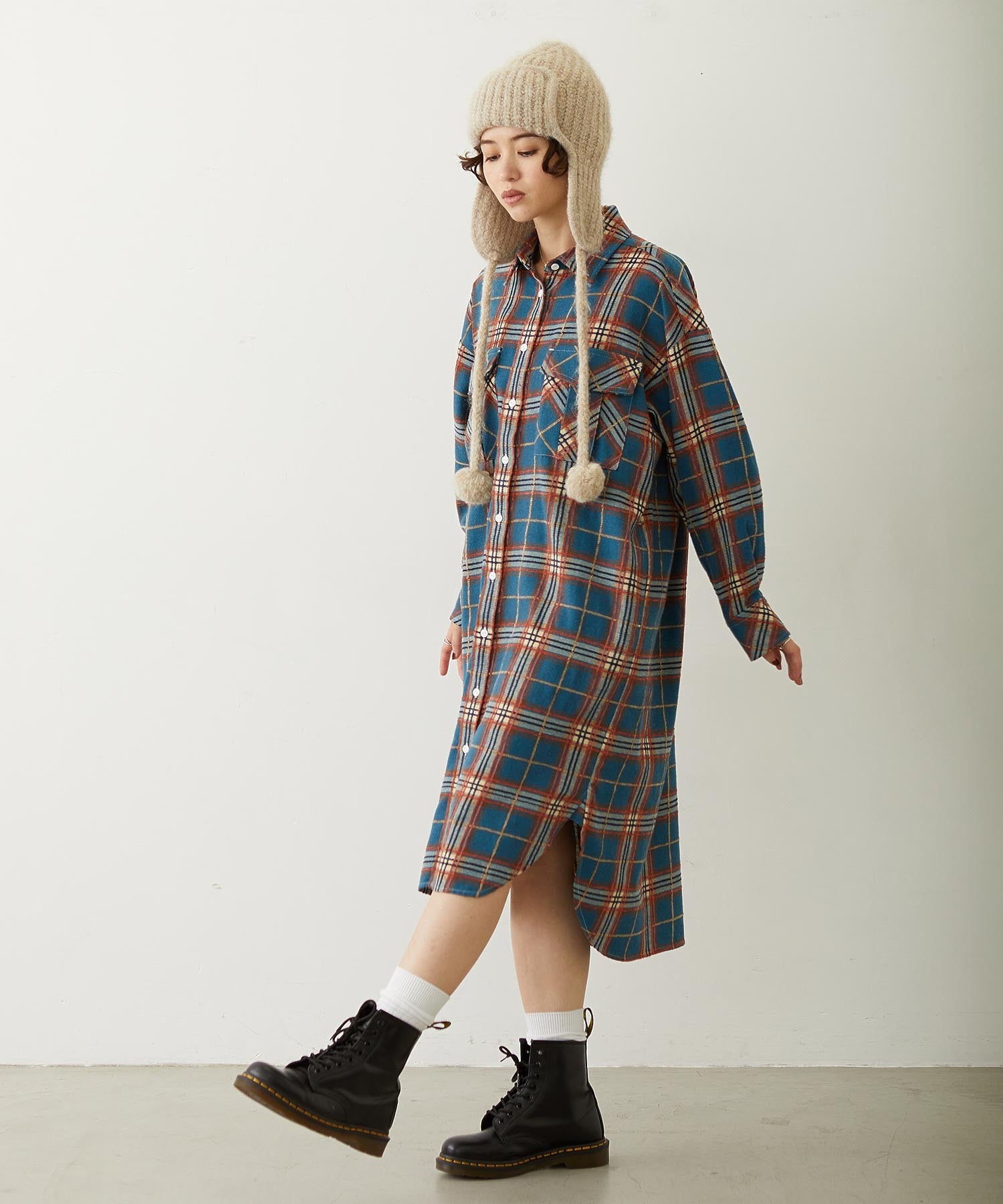 LOGO PLAID SHIRT DRESS