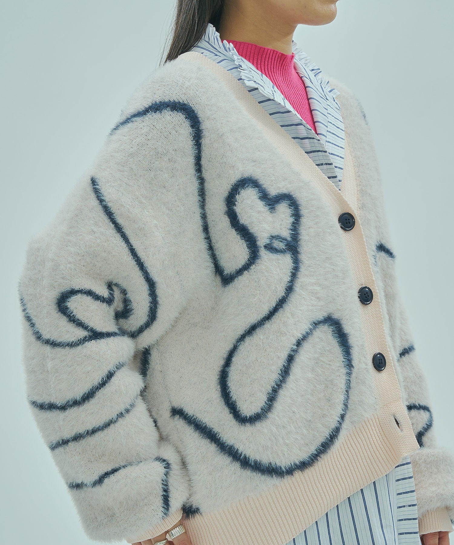 LINE JACQUARD KNIT CARDIGAN