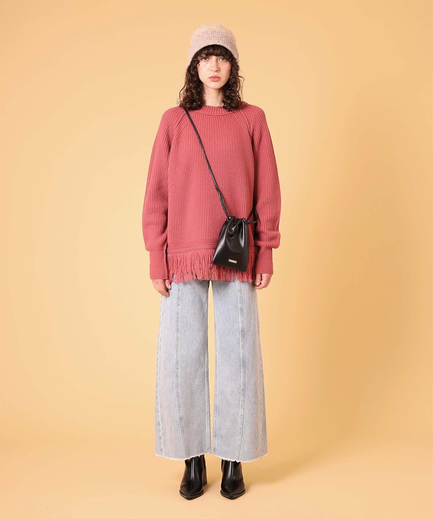 オーバーサイズフリンジニットプルオーバー