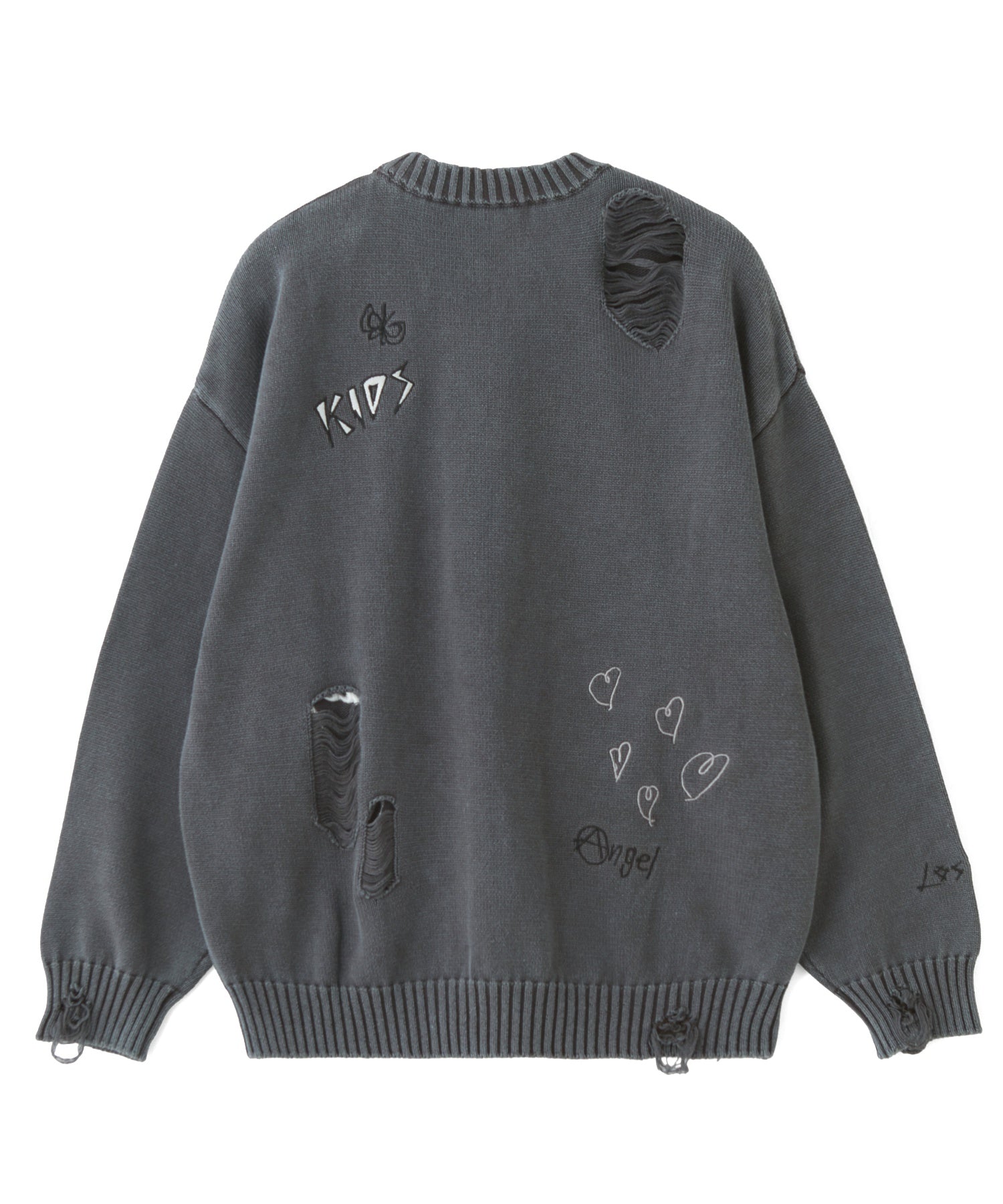 GRAFFITI LOGO DISTRESSED KNIT TOP
