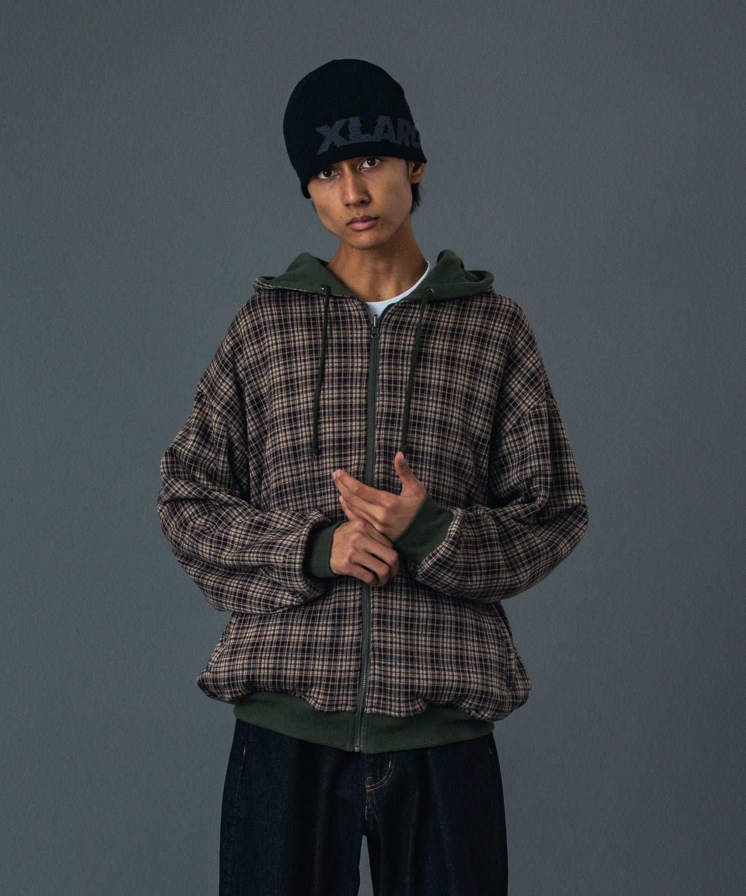 REVERSIBLE ZIP UP HOODED SWEATSHIRT