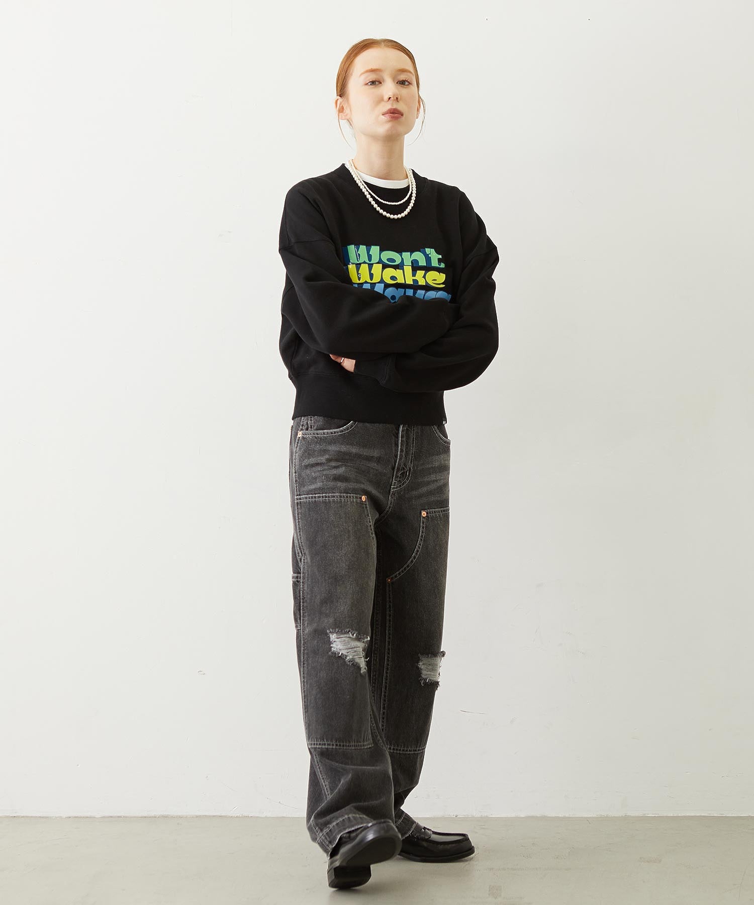 THREE-TIERED LOGO CLEAR PRINT SHORT CREW SWEAT