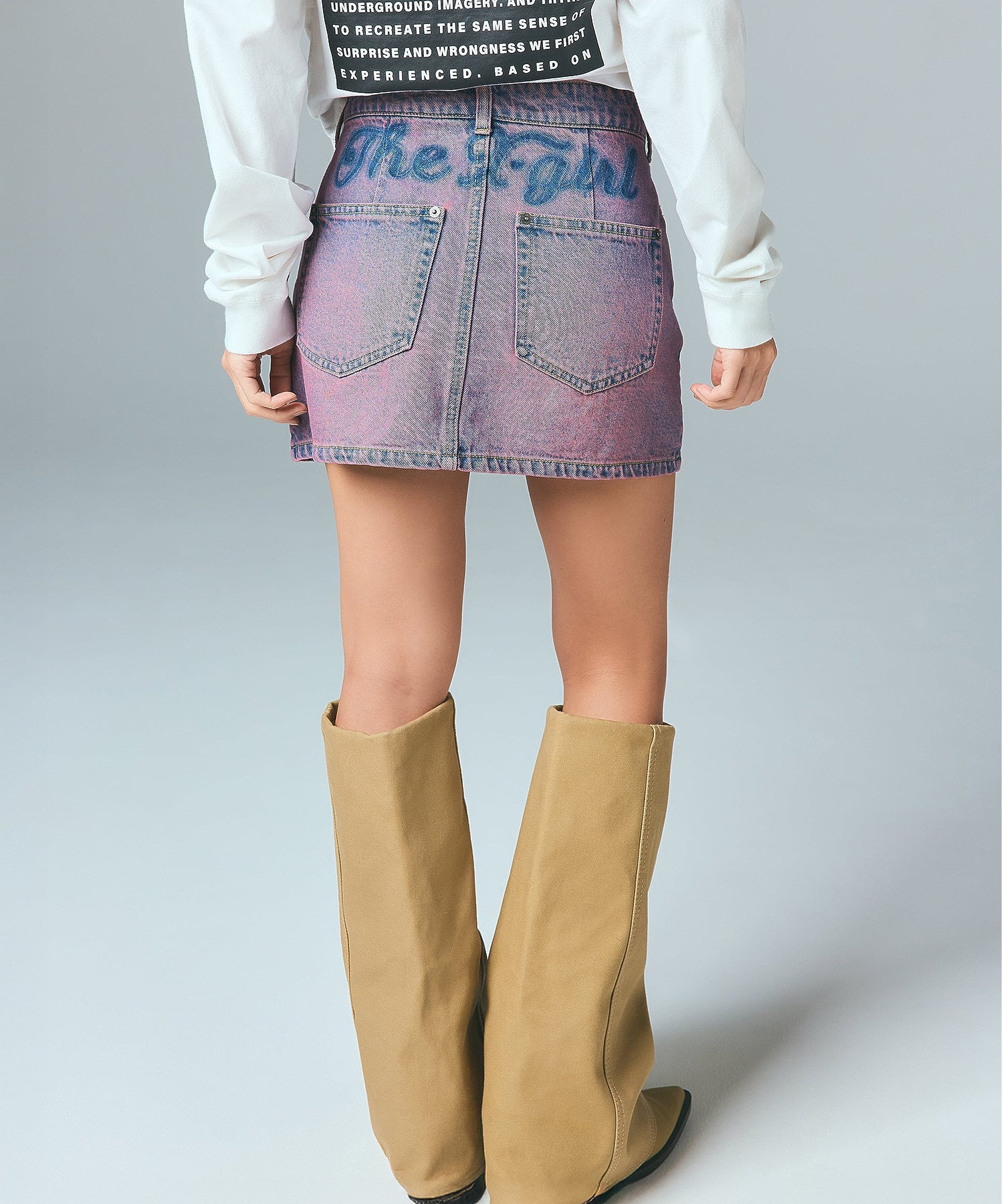 CURSIVE LOGO DENIM MINI SKIRT