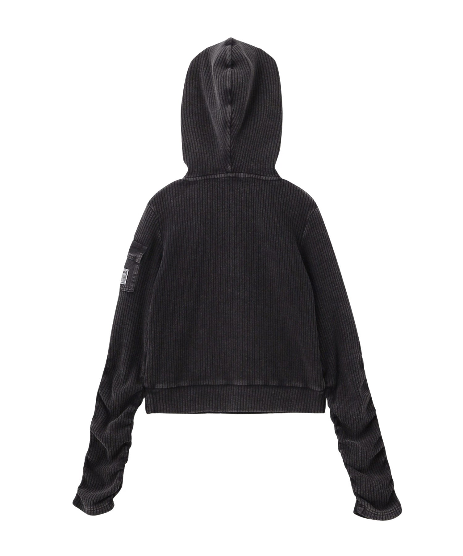 FADED WOVEN MIX HALF ZIP HOODED TOP