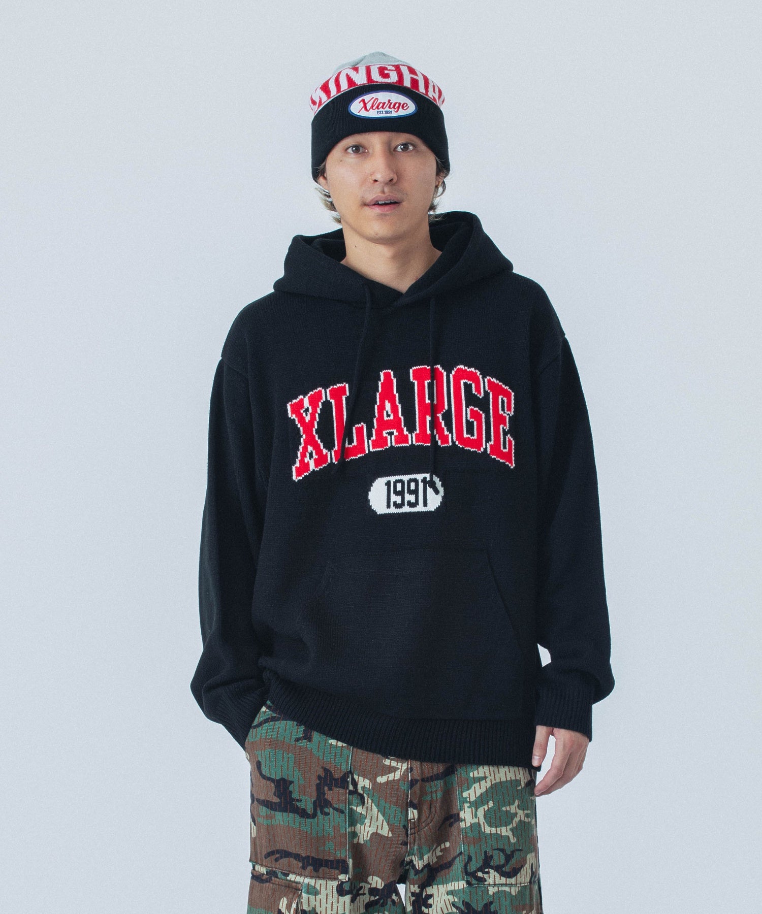 COLLEGE LOGO KNIT PULLOVER HOODIE