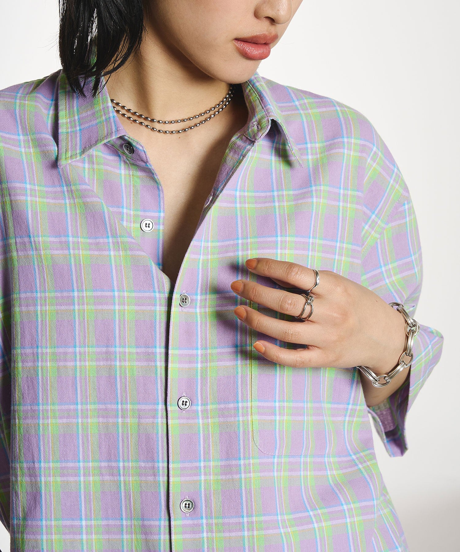 OKIRAKU×ROSEBUD/BACK PRINT CHECK SHIRT