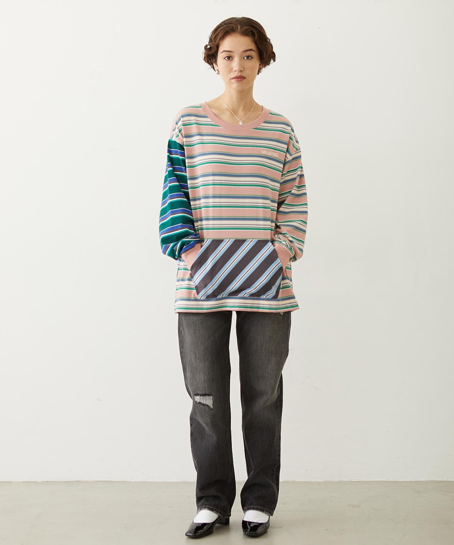 THREE PATTERN STRIPE L/S TOP