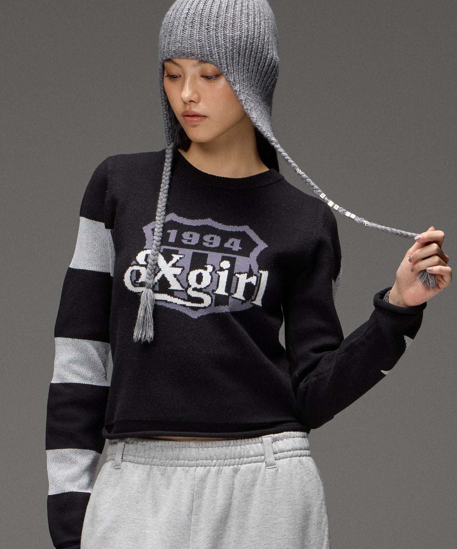EMBLEM LOGO JACQUARD COMPACT KNIT TOP