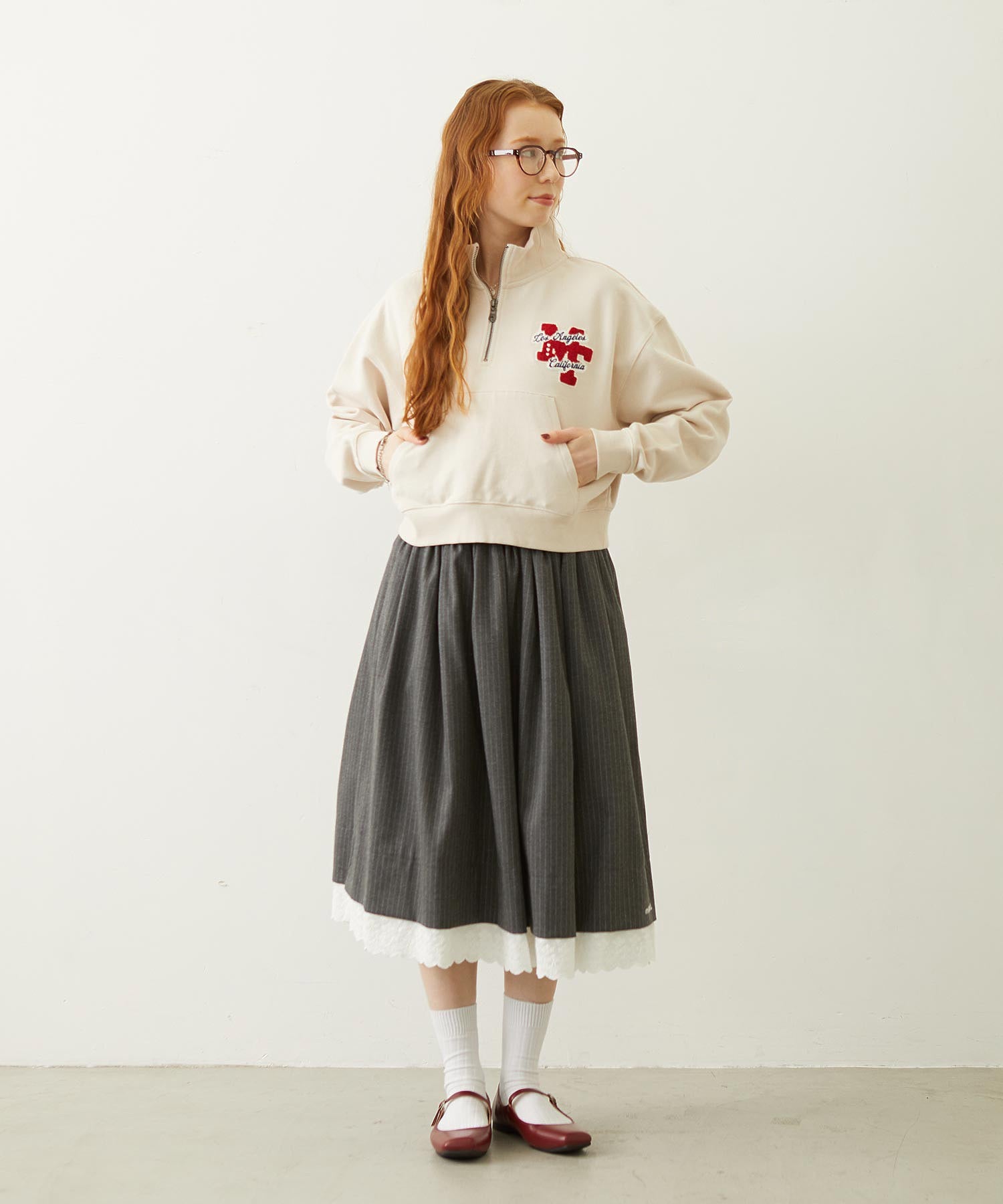 LACE HEM STRIPED SKIRT