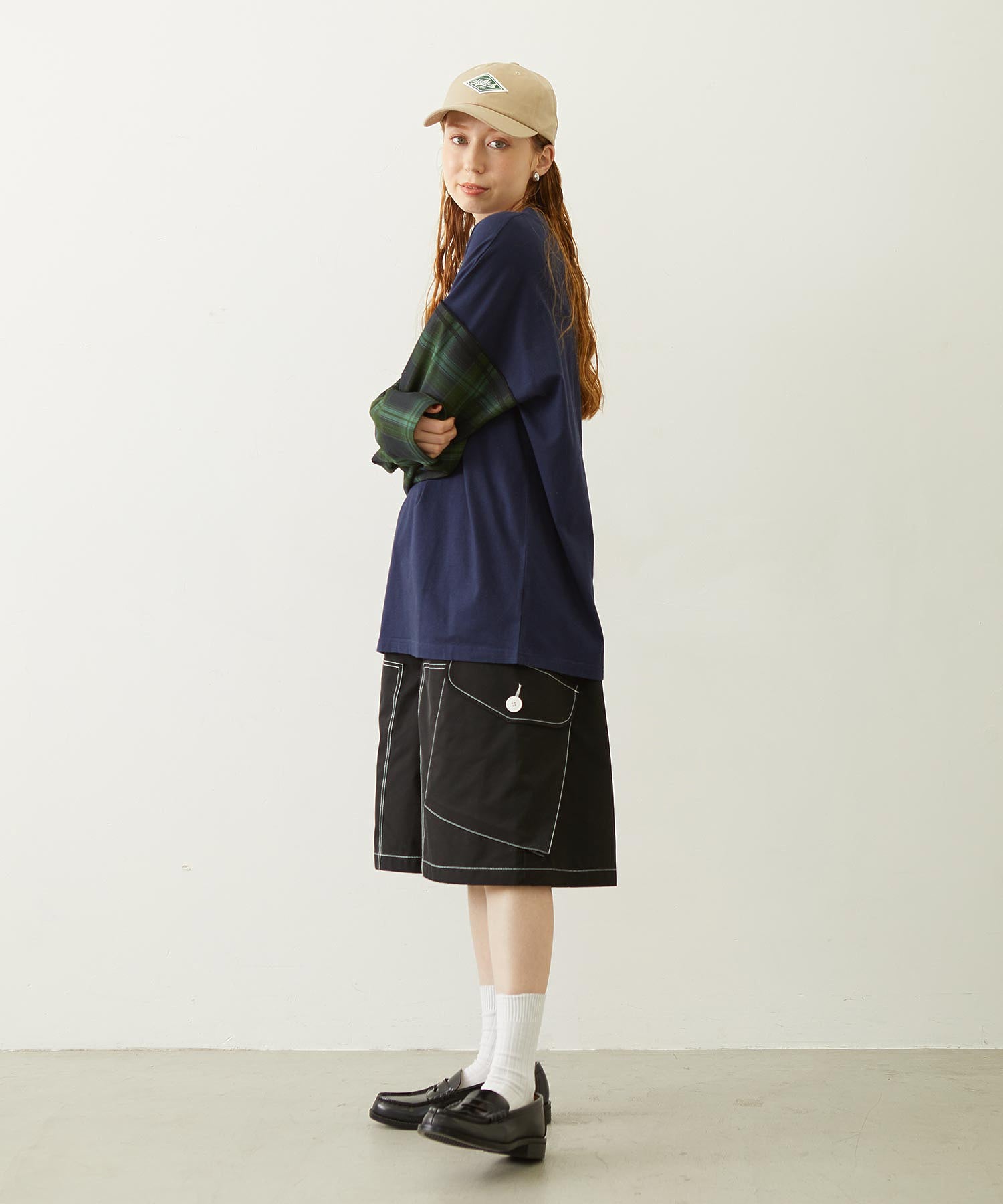 PLAID SLEEVES L/S TOP