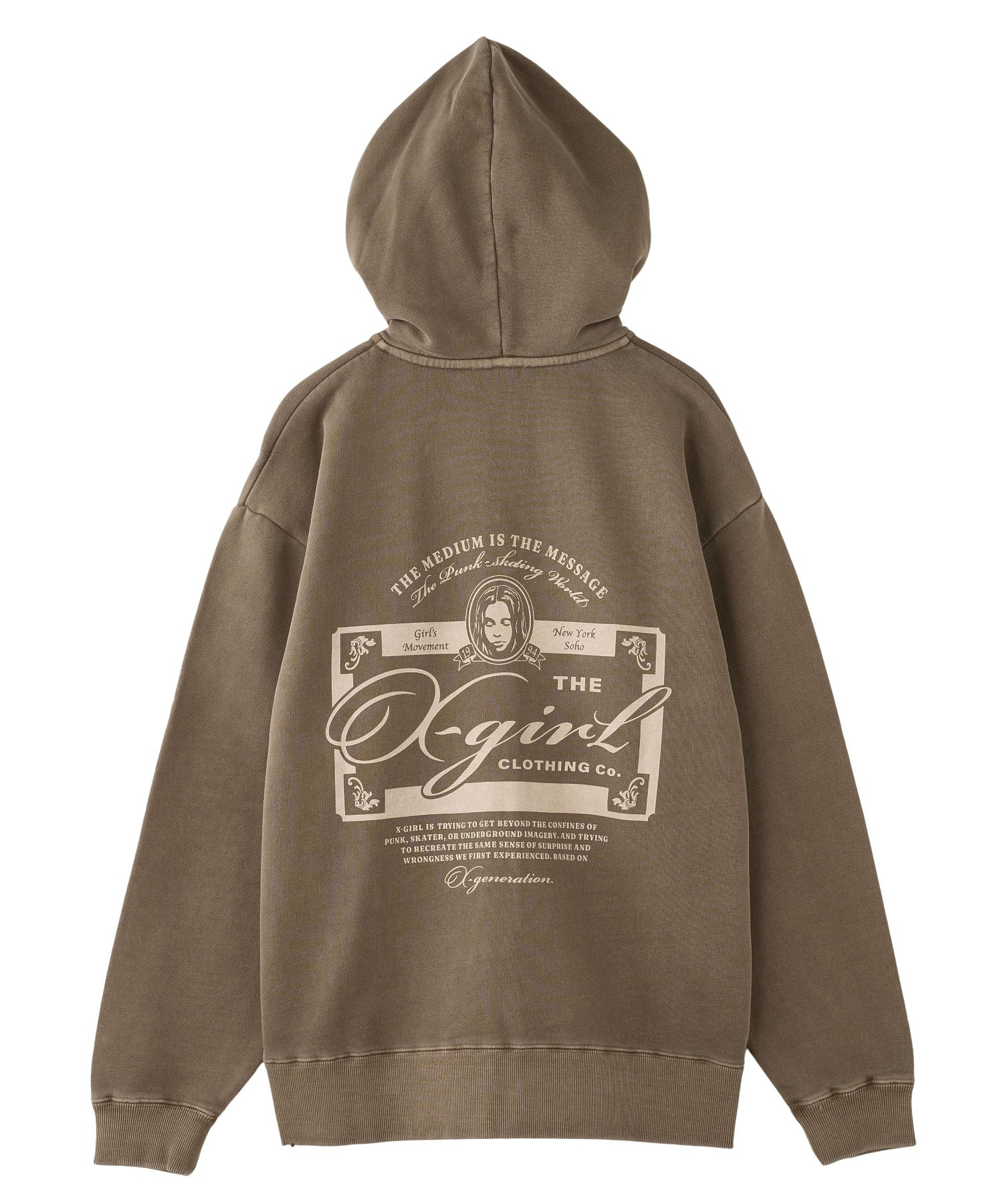 PIGMENT DYED FACE LABEL ZIP UP SWEAT HOODIE