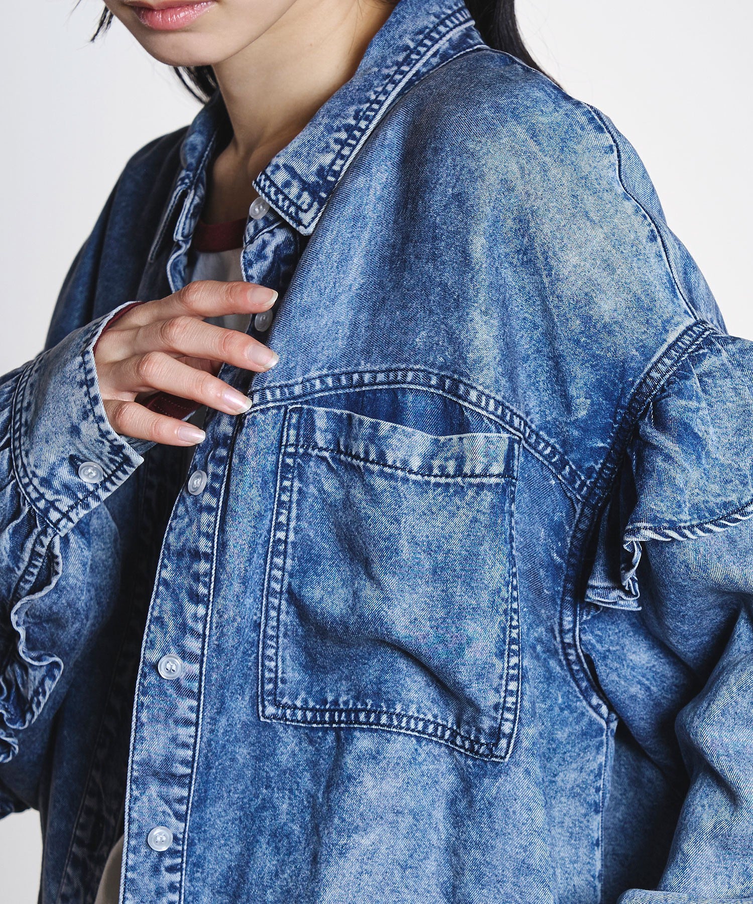LIGHT OZ FRILL DENIM SHIRT