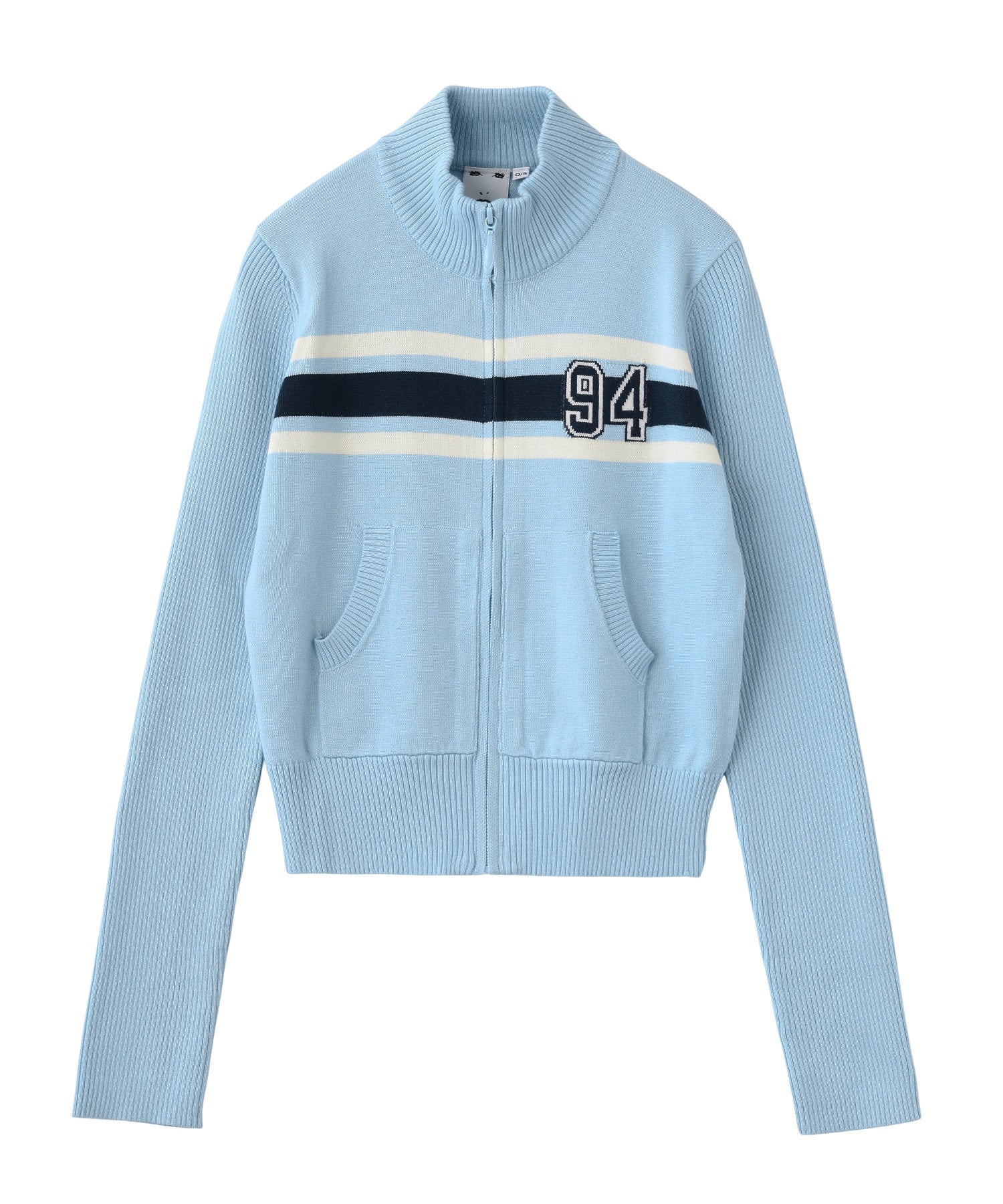 NUMBERING JACQUARD ZIP UP KNIT TOP
