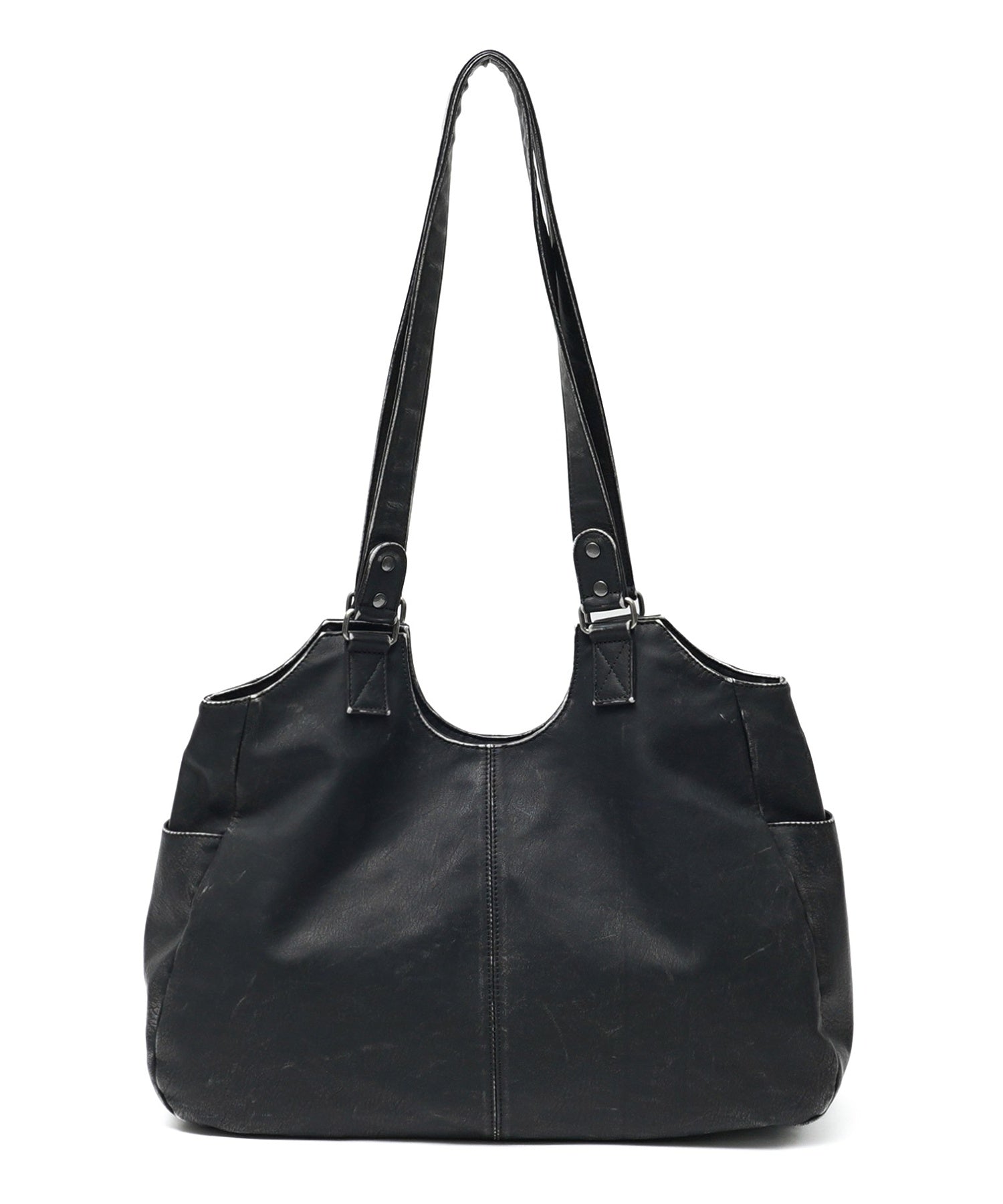 METAL LABEL FAUX LEATHER BAG