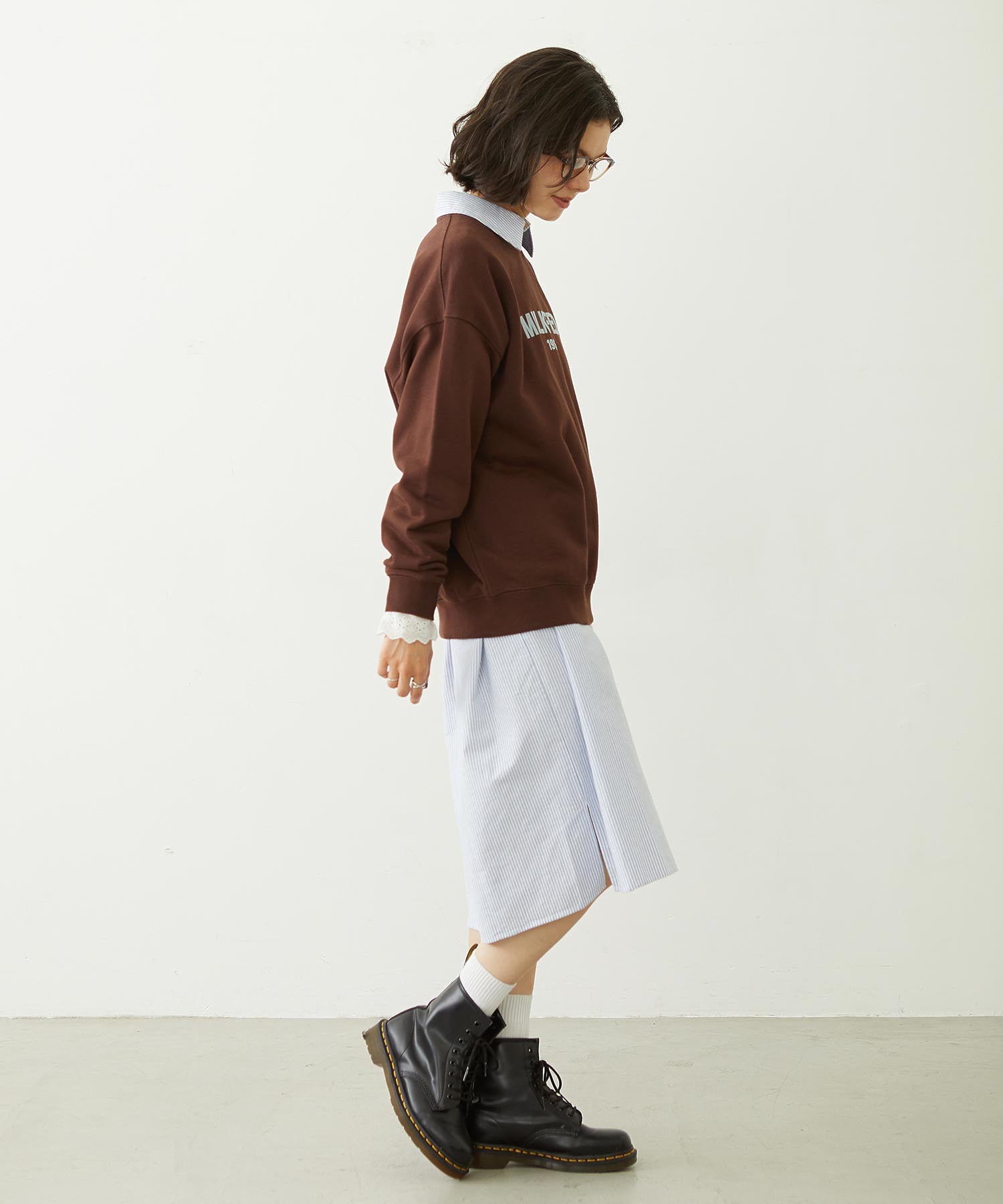 STENCIL LOGO WIDE CREW SWEAT TOP