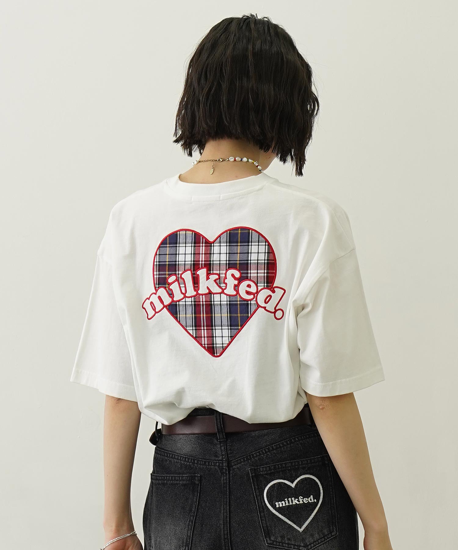 PLAID HEART WIDE S/S TEE